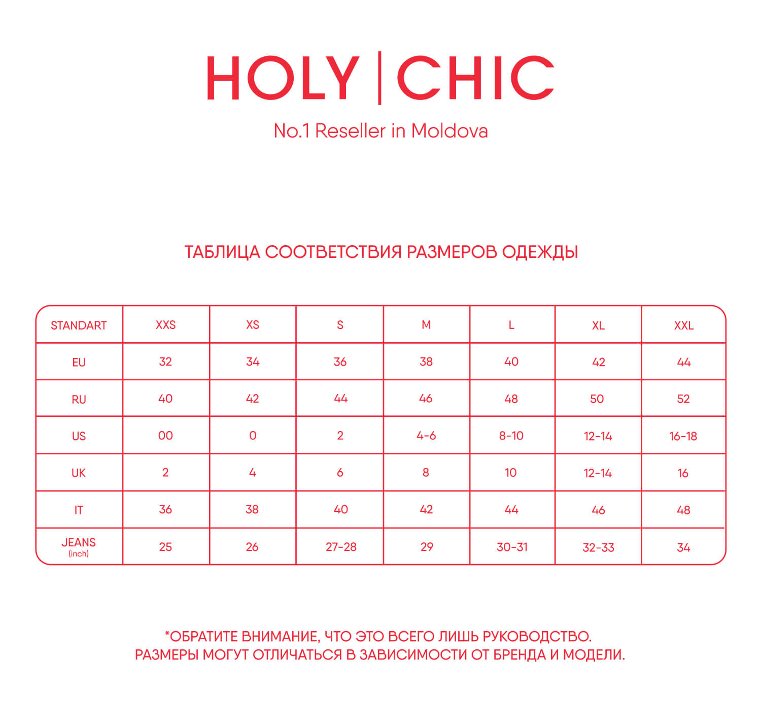 Таблица размеров одежды