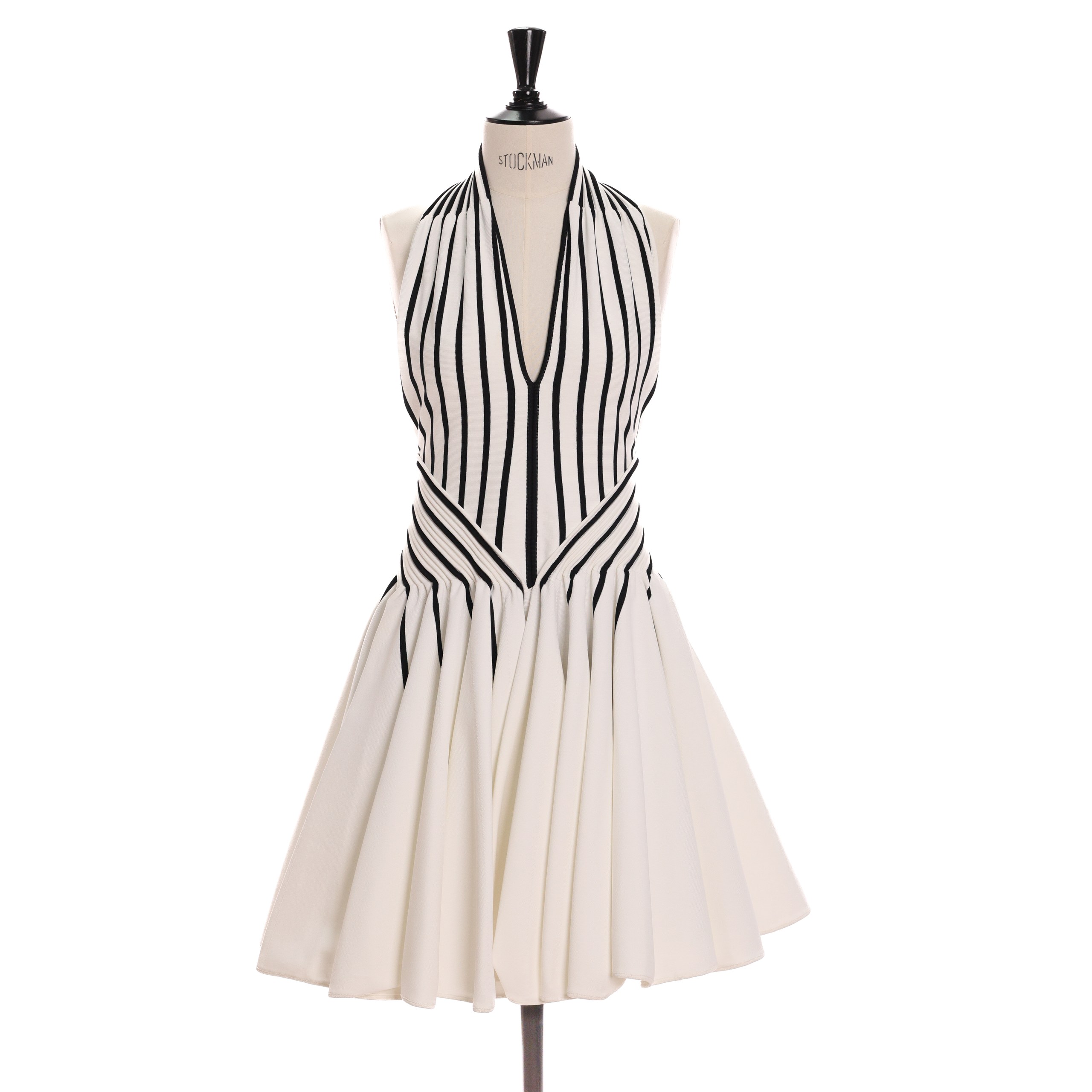 Платье Bottega Veneta М белое мини в синюю полоску, оголенная спинка