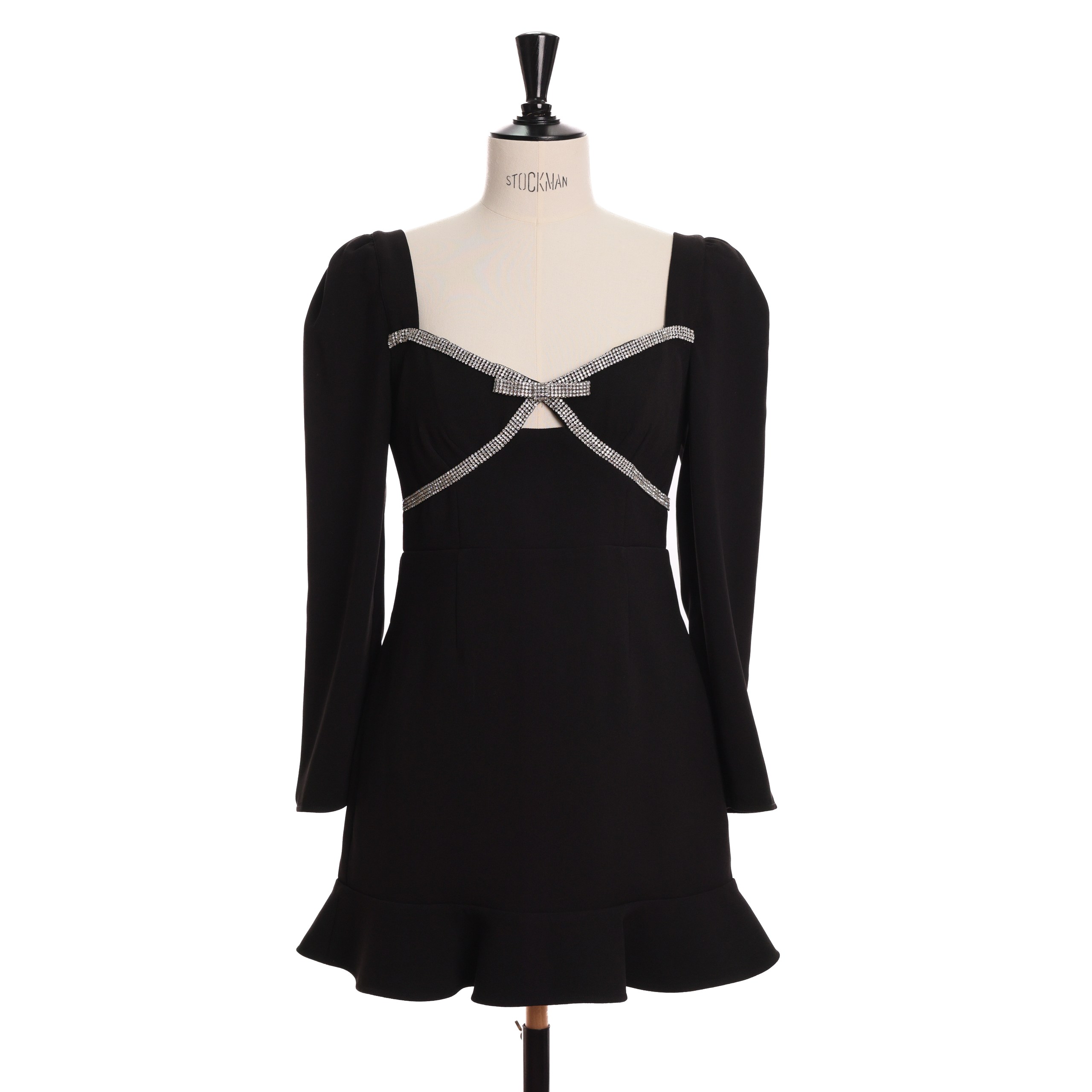 Платье SELF-PORTRAIT 6 Черный текстиль по груди вставки ленты с серебристыми камнями,открытое декольте