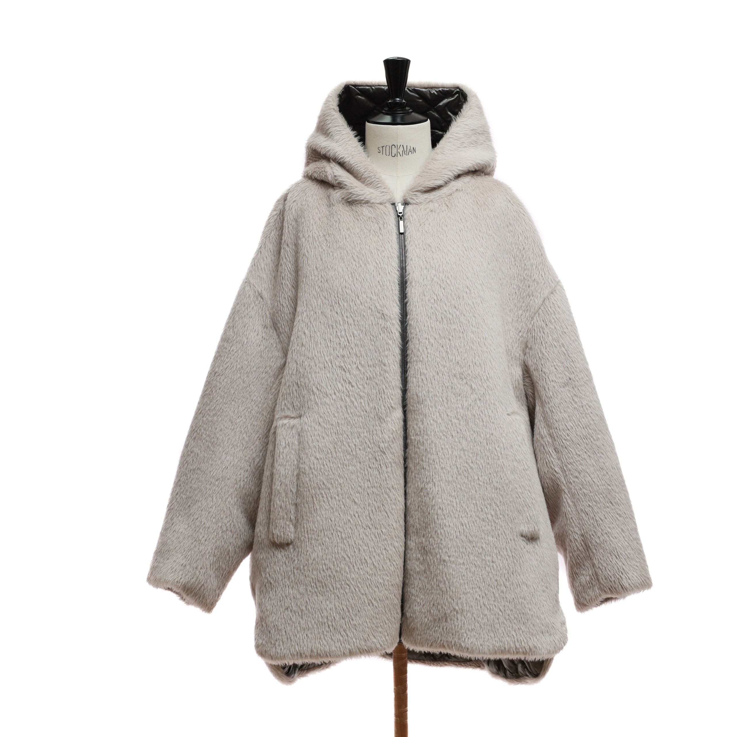 Куртка Max Mara 46 двусторонняя, стеганный серый балонь/светло-серая шерсть, капюшон