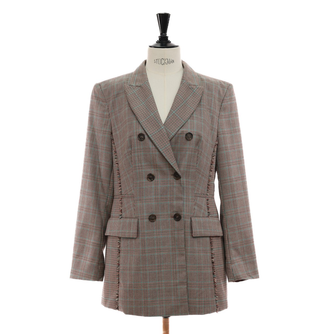 Пиджак MARCCAIN 5 MULTICOLOR шерсть двубортный,принт квадрат,короткая бахрома по строчкам спереди