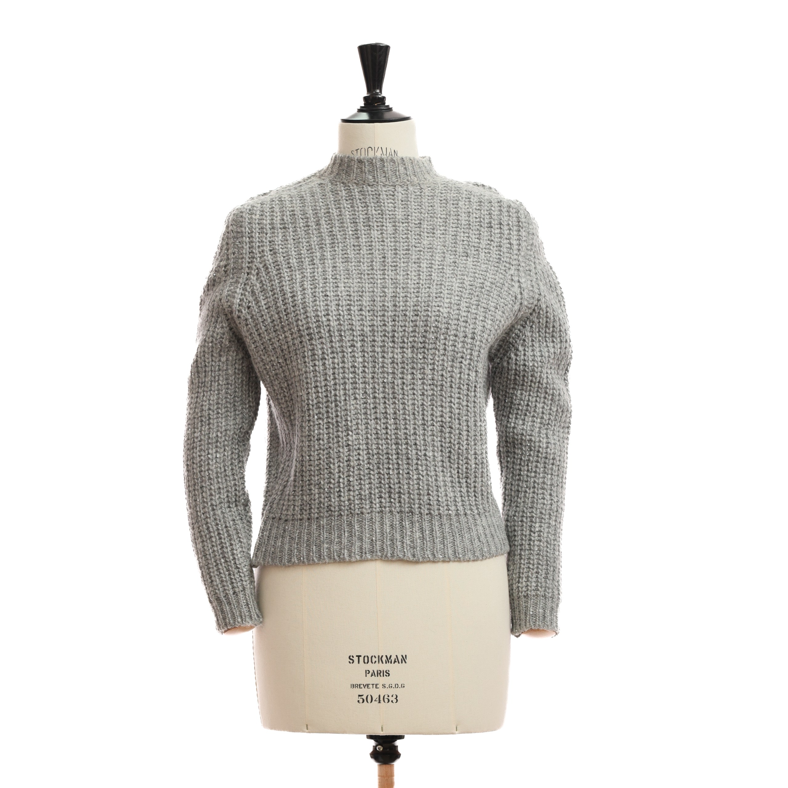 Свитер PESERICO 38 серый вязка мелкие серебряные пайетки