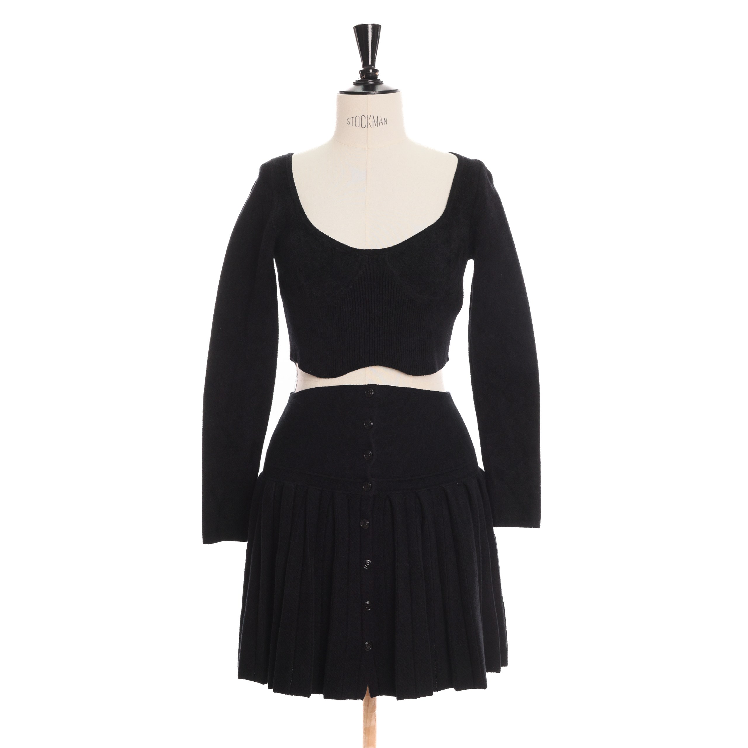 Сет SANDRO XS Черный текстиль юбка плиссе на кнопках,топ с открытым декольте