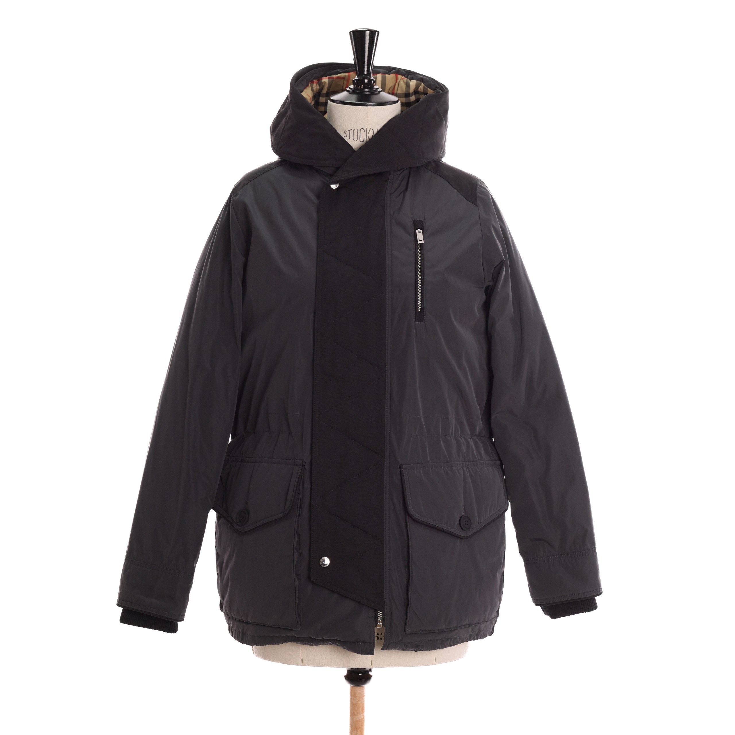 Куртка BURBERRY S Серый балонь карманы на пуговице,грудной карман на зиппере,капюшон,черная вставка по краю