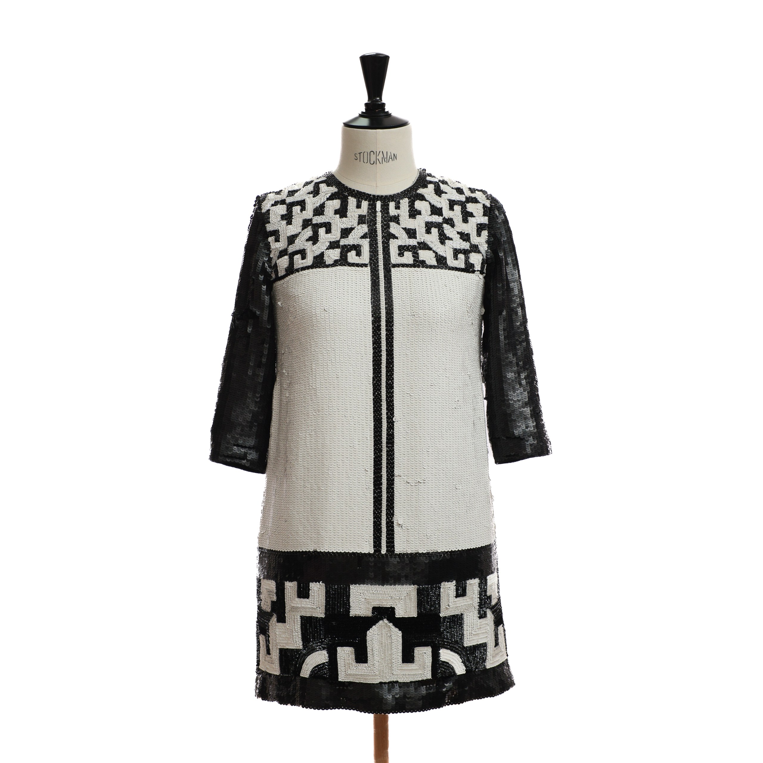 Платье FRENCH CONNECTION 2 Черно-белый текстиль пайетки/биссер,зиппер по спине,короткое