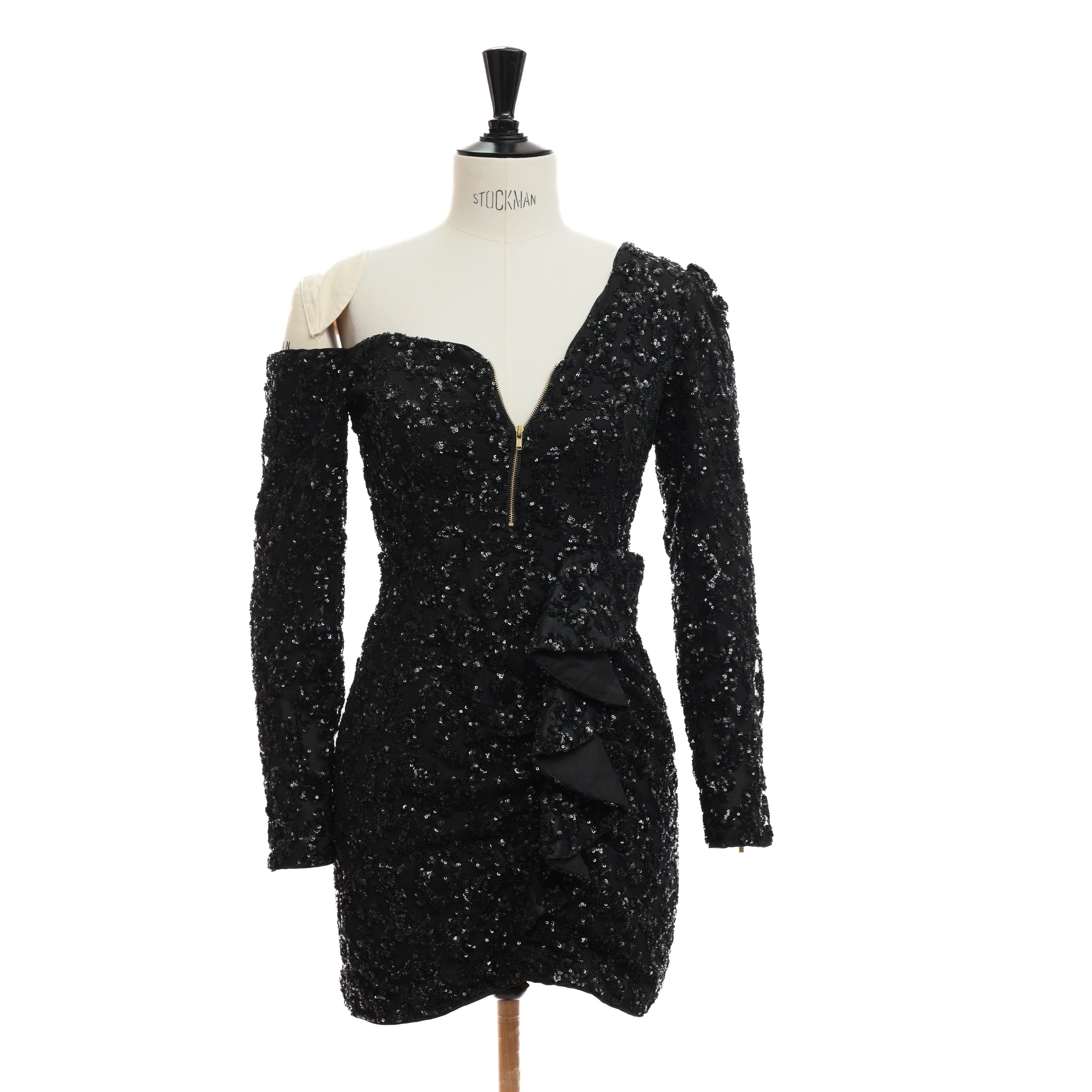 Платье SELF-PORTRAIT 4 Черный текстиль пайетки,золотой зиппер по декольте и рукавам