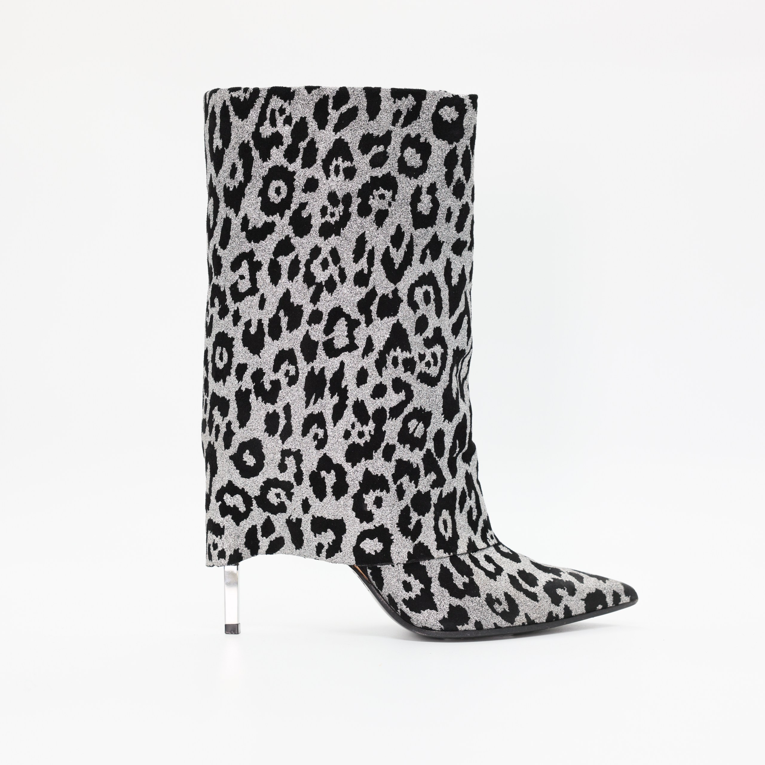 Полусапоги BALMAIN 39 серо-черный текстиль принт леопард