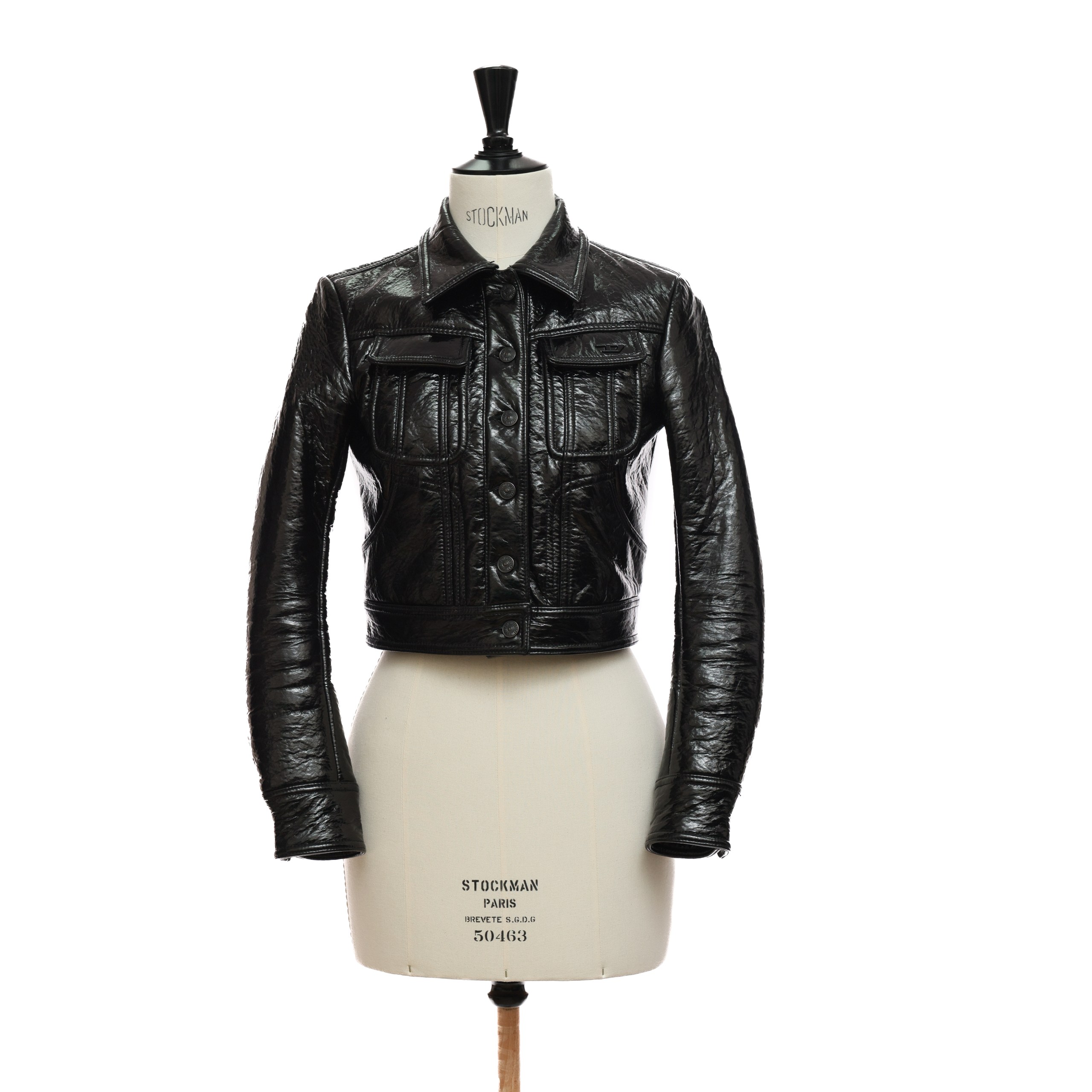 Куртка DIESEL XXS Черный вискоза лаковая,на пуговицах,короткая