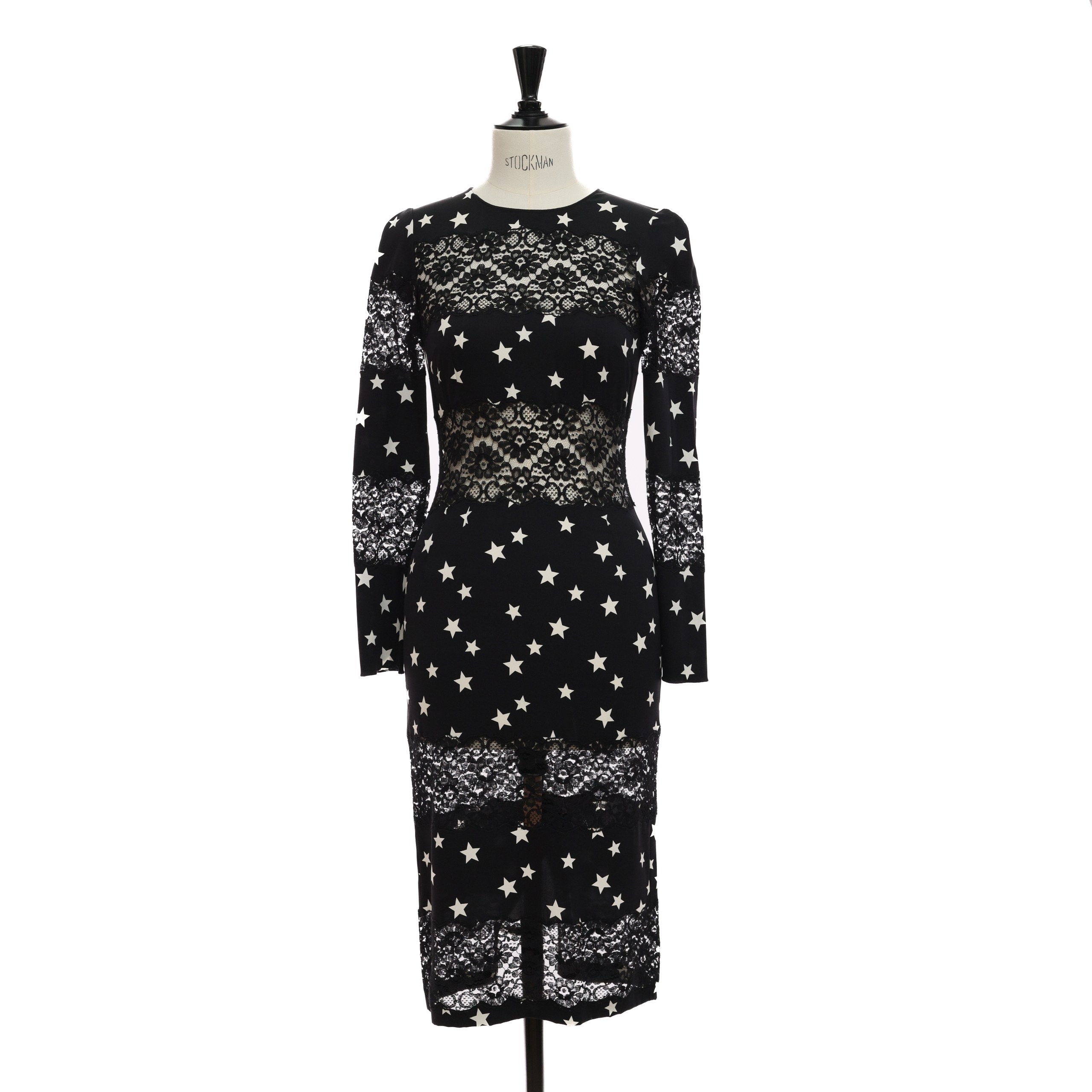 Платье D&D 40 черный шелк с белыми звездами/черный гипюр. Чехол