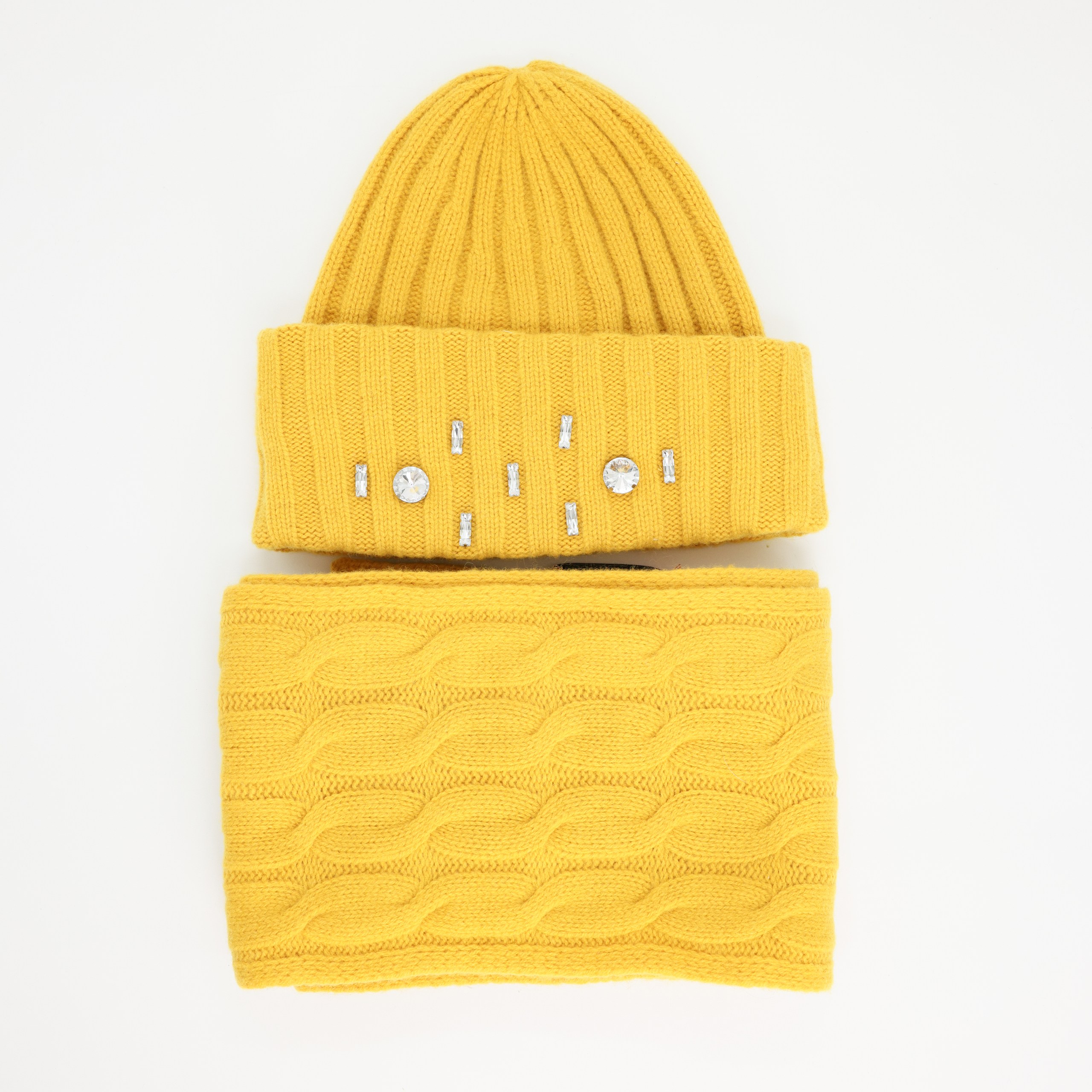 Сет MAX&Co - Желтый  шапка и шарф, стразы