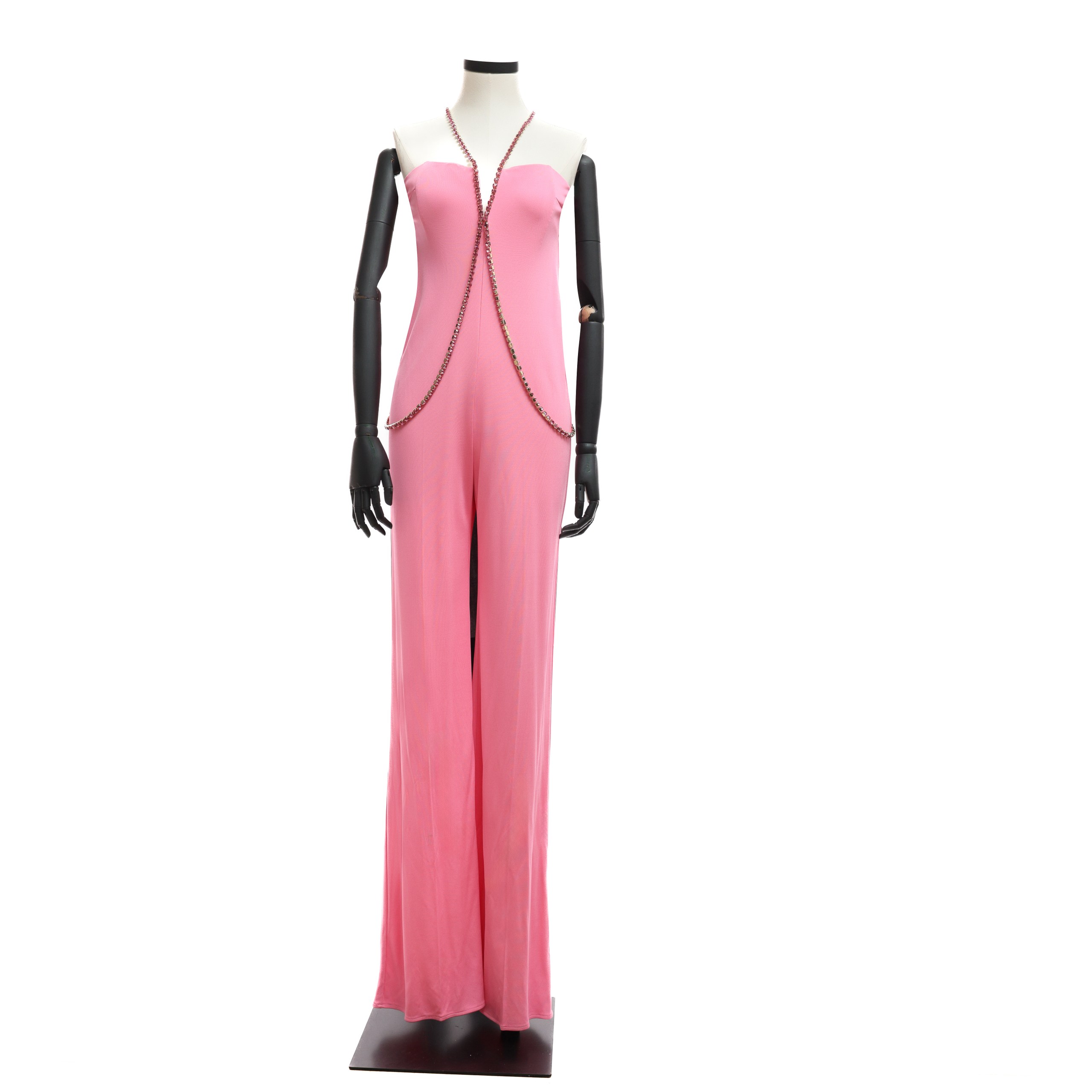 Комбинезон EF 40 розовый брючный, золотая фурнитура с розовыми крупными камнями 