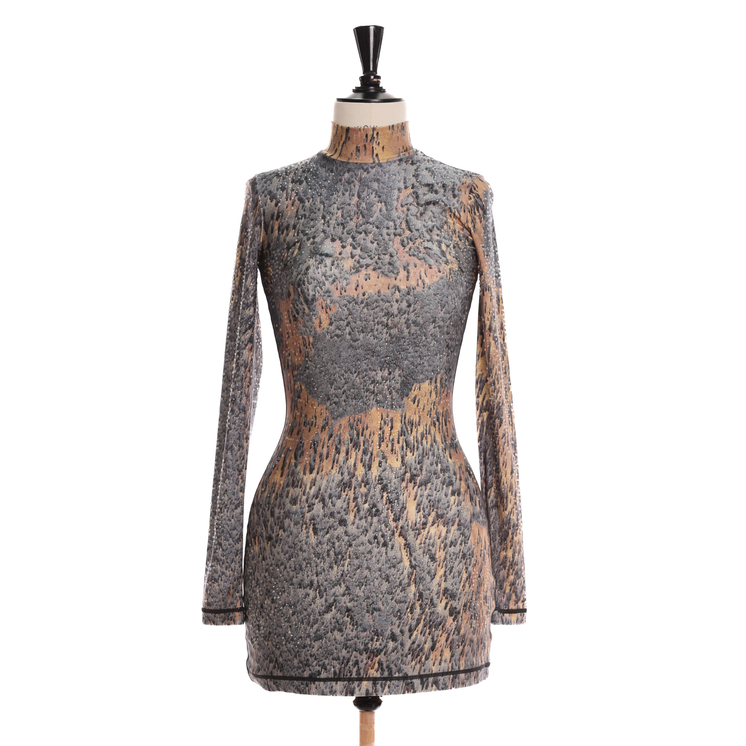 Платье DIESEL S Серо-бежевый BEIGE TAUPE текстиль разводы,прозрачные капли,по телу