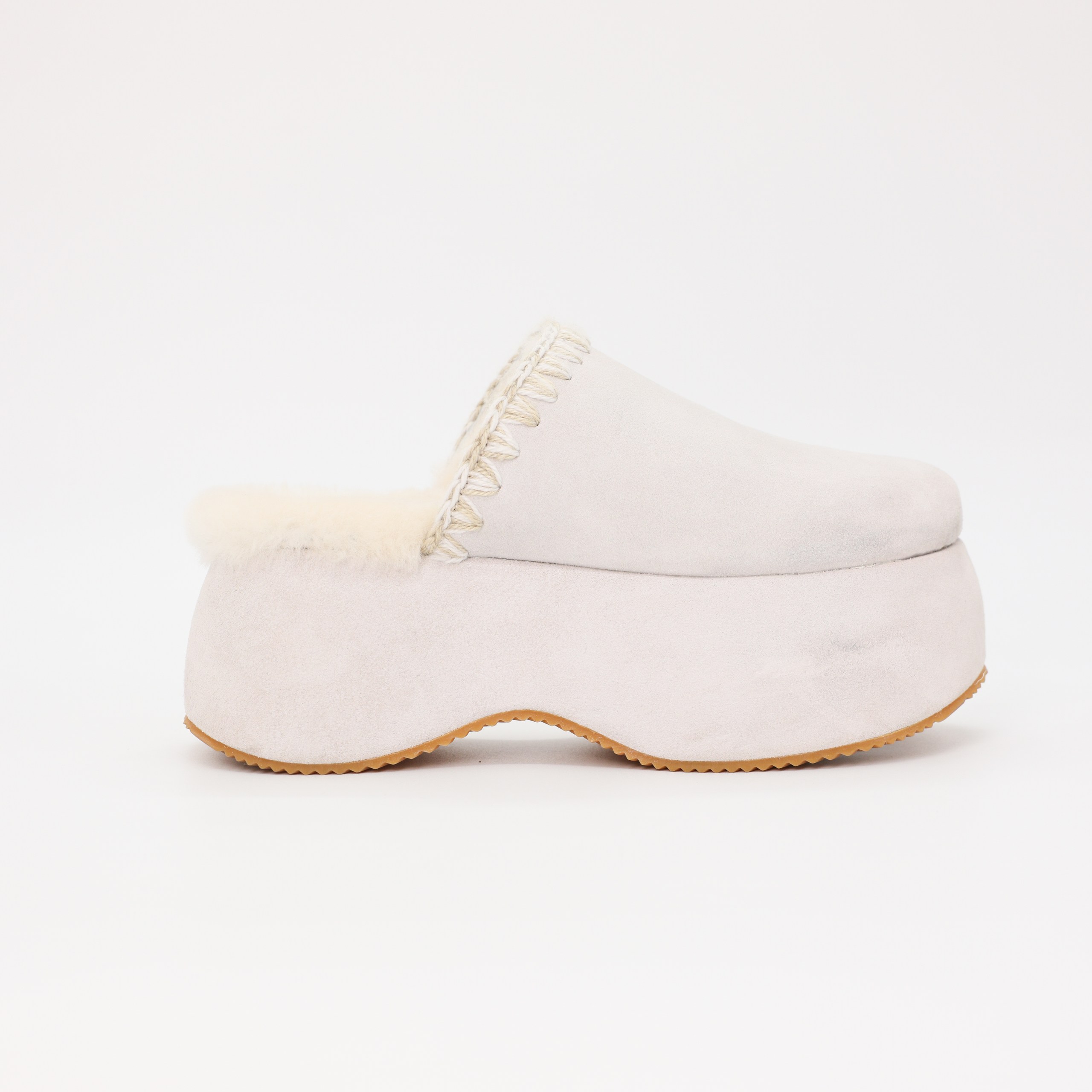 Мюли MOU 37 Светло Серый LIGHT GREY MELANGE замша широкая подошва,внутри мех,коробка