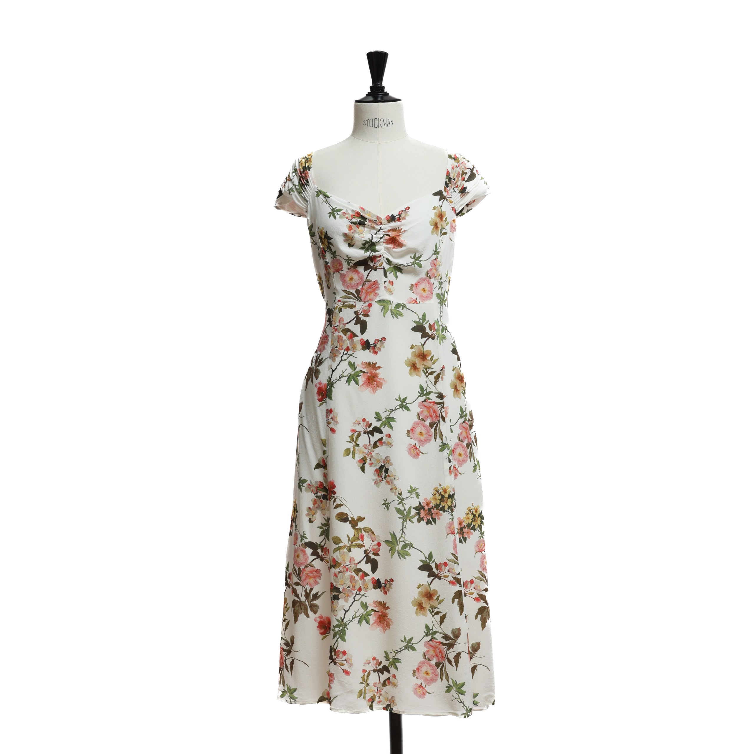 Платье LUISA SPAGNOLI 46 Белый шелк принт цветы,сборка на груди и плечах,зиппер по спине