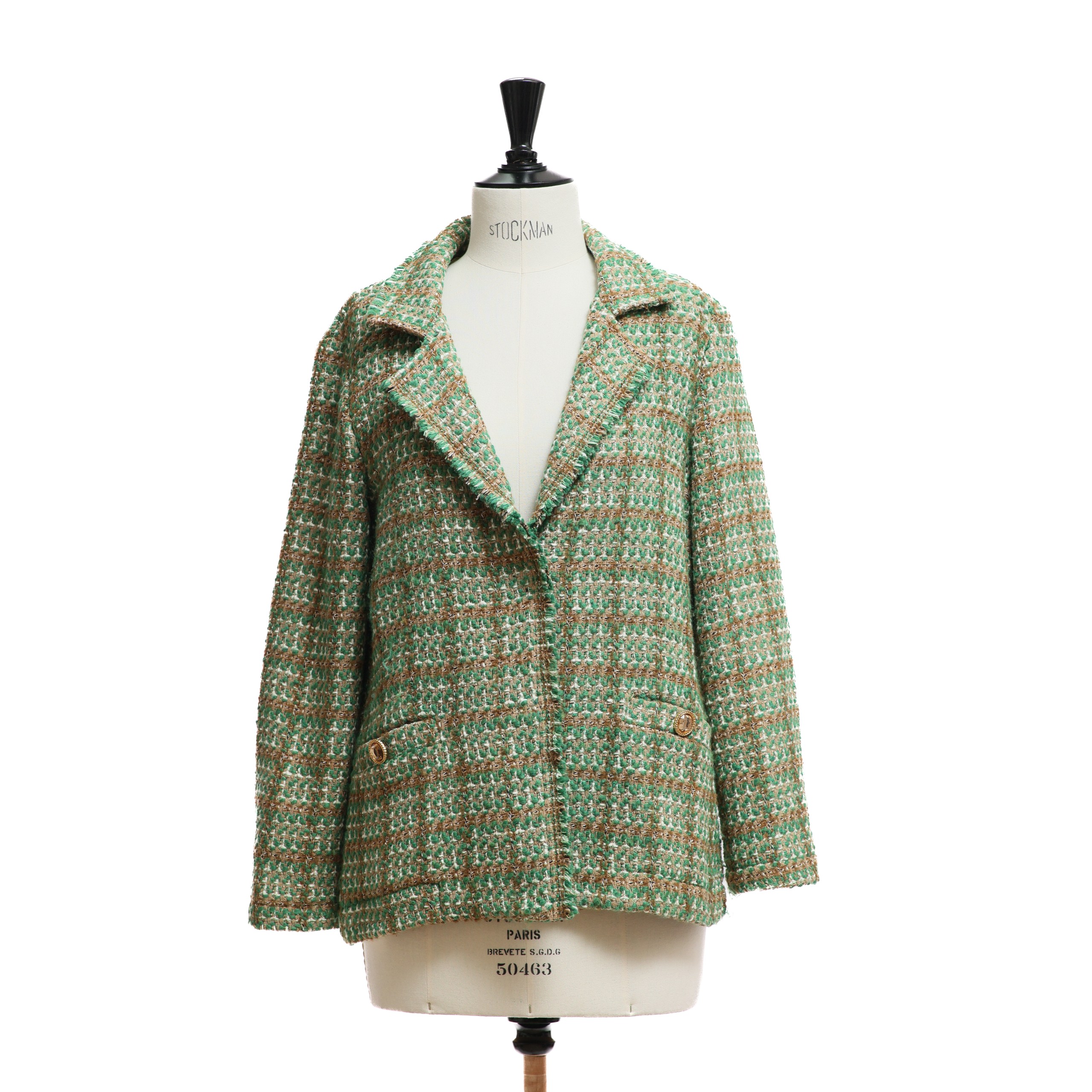 Пиджак DIXIE M зеленый котон принт квадрат,коричневые нити,люрекс,бахрома по краям