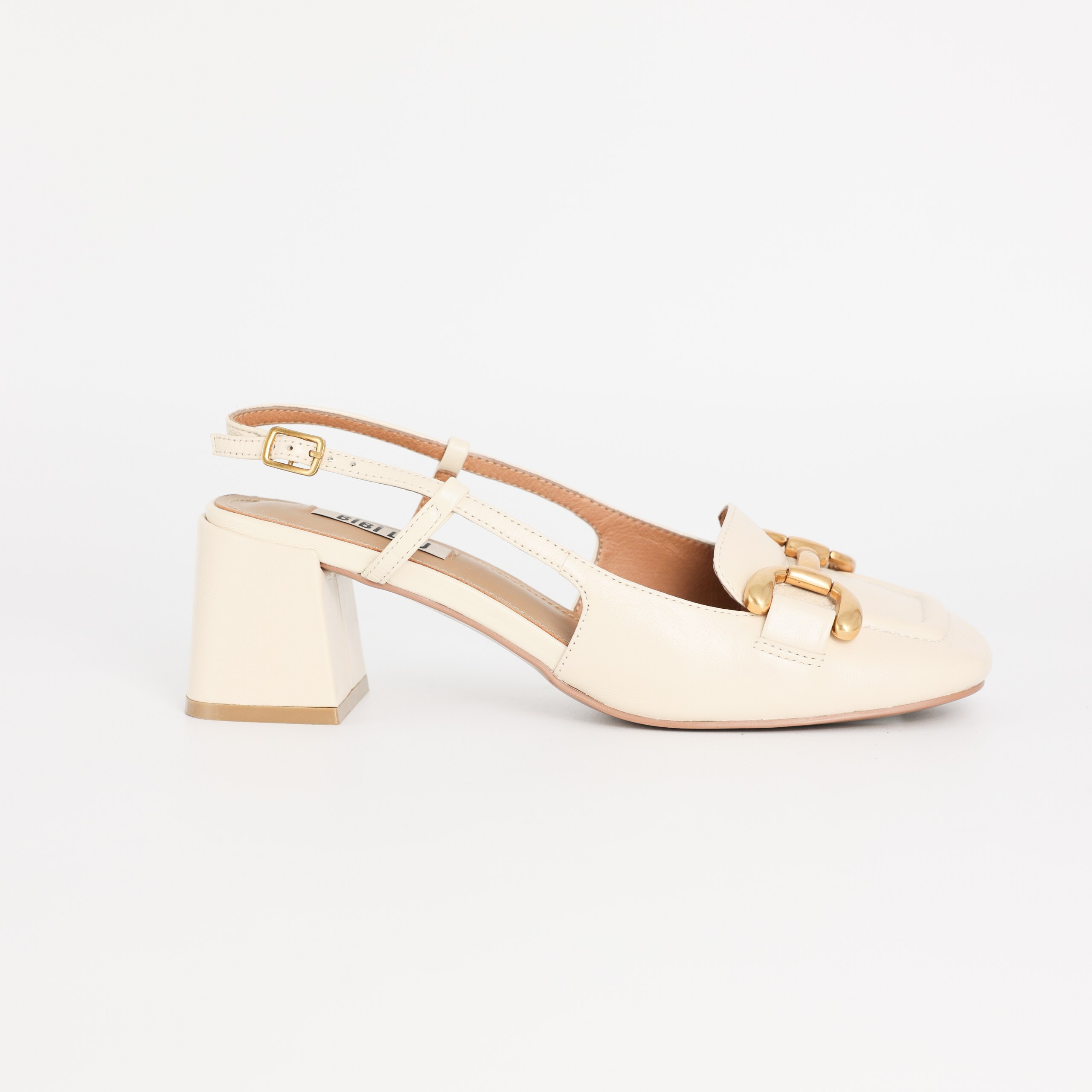 Слингбэки Bibi Lou 37 цвета слоновой кости кожа, золото пряжки