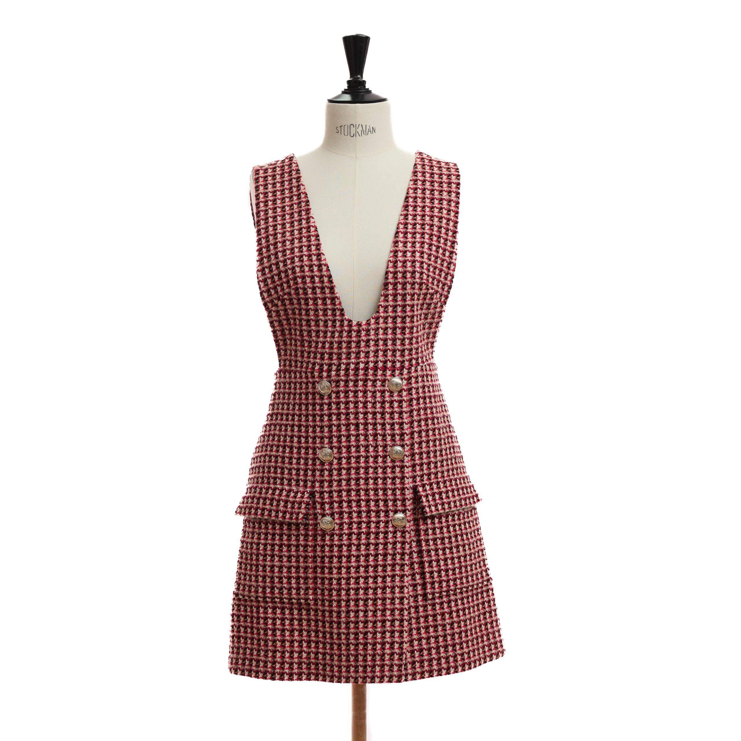 Платье MAJE 36 бордово-розовый текстиль двубортное,золотые пуговицы,квадратные карманы с манжетом