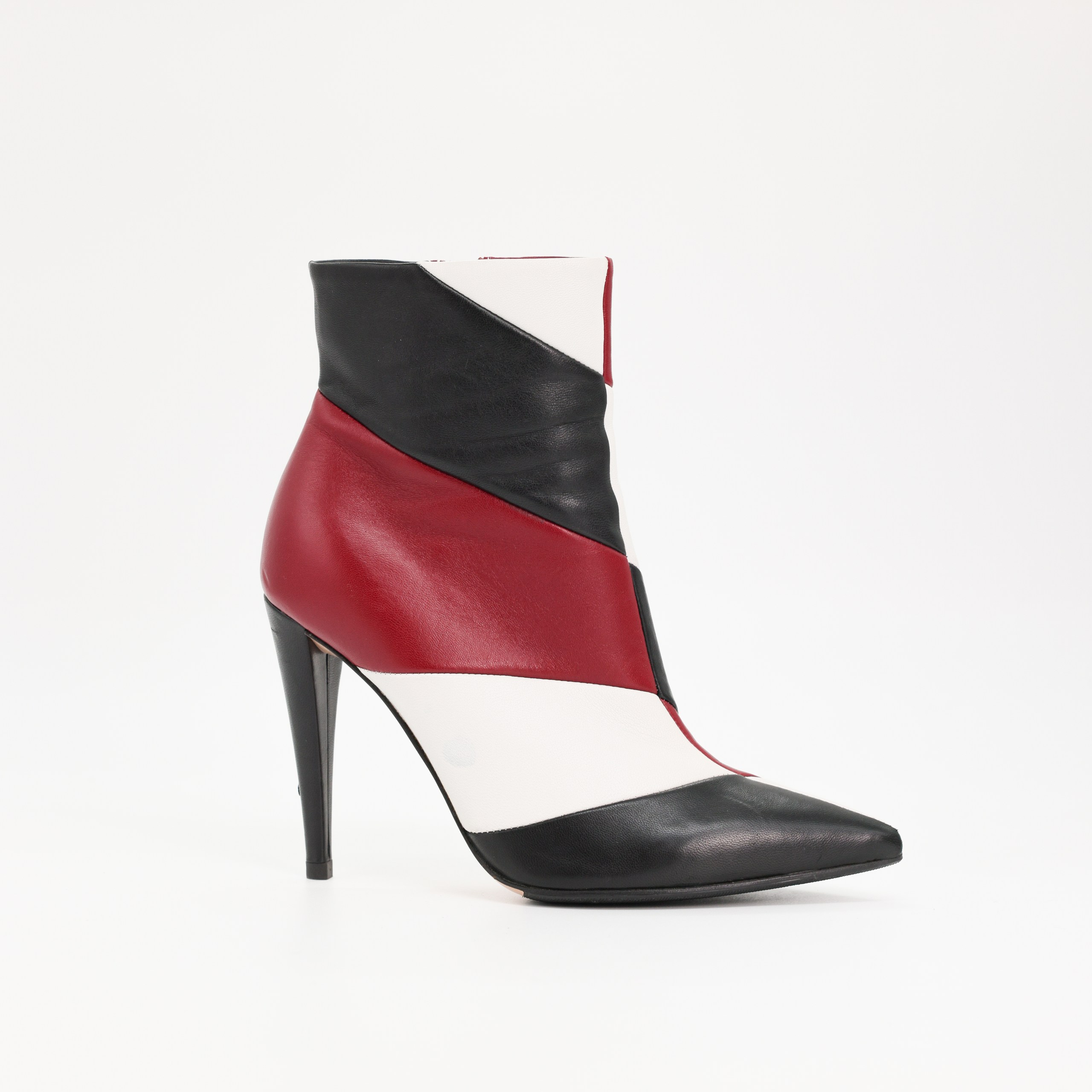 Ботильоны GIANVITO ROSSI 35,5 Черно-белый кожа бордовые вставки,острый нос,каблук,зиппер