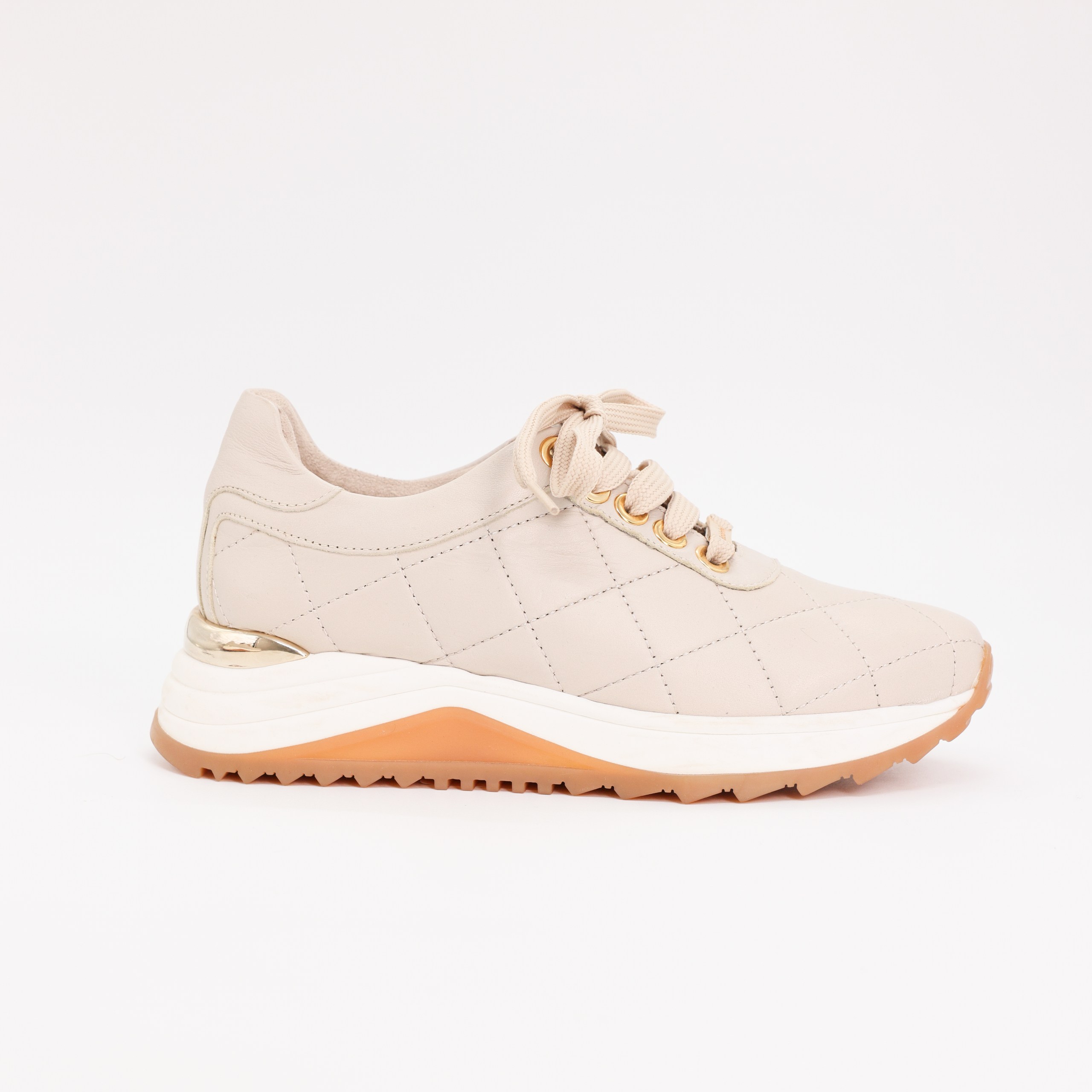 Кроссовки BALDININI 35 Серо Бежевый TAUPE BEIGE кожа ромбовидная строчка,золотая деталь по пяточке,внуровка