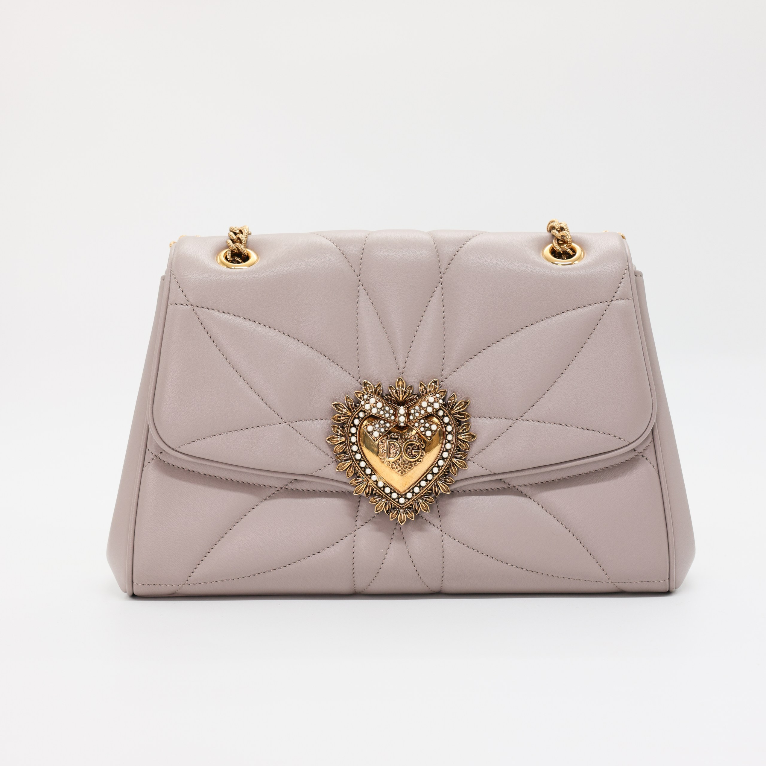 Сумка M DOLCE & GABBANA MIDDLE серо-фиолетовый кожа модель Devotion,золотая фурнитура,цепочка