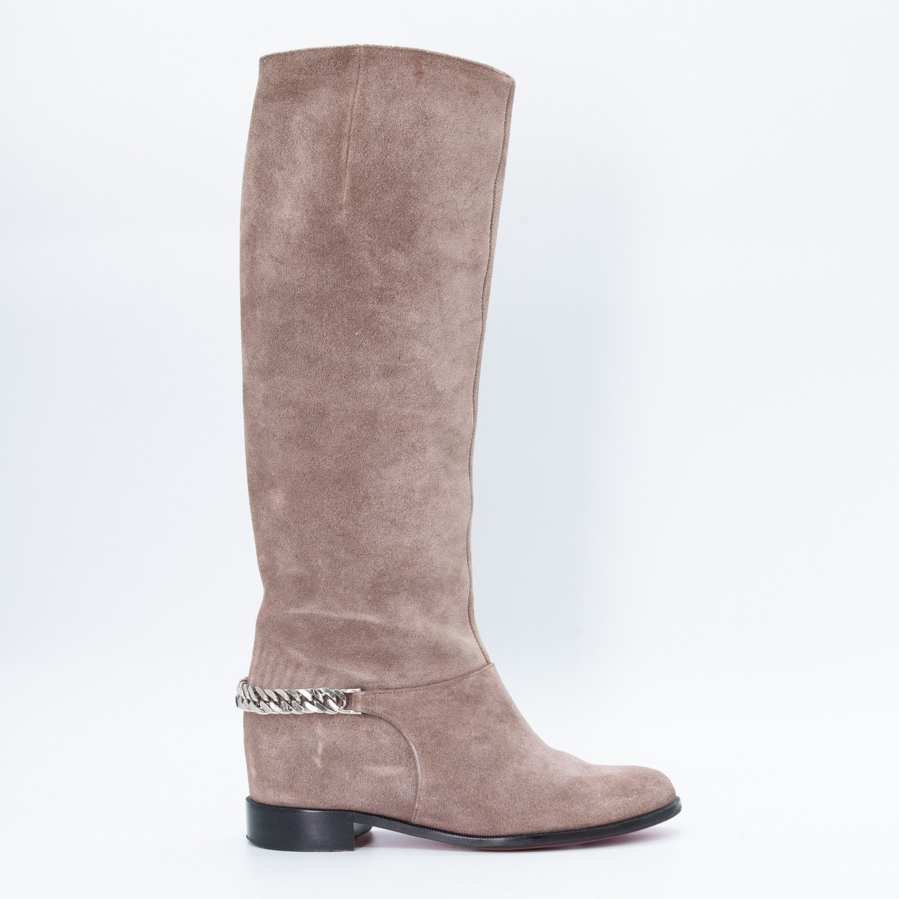 Сапоги Christian Louboutin 37 бежево-серая замша, стальные цепочки на пятке