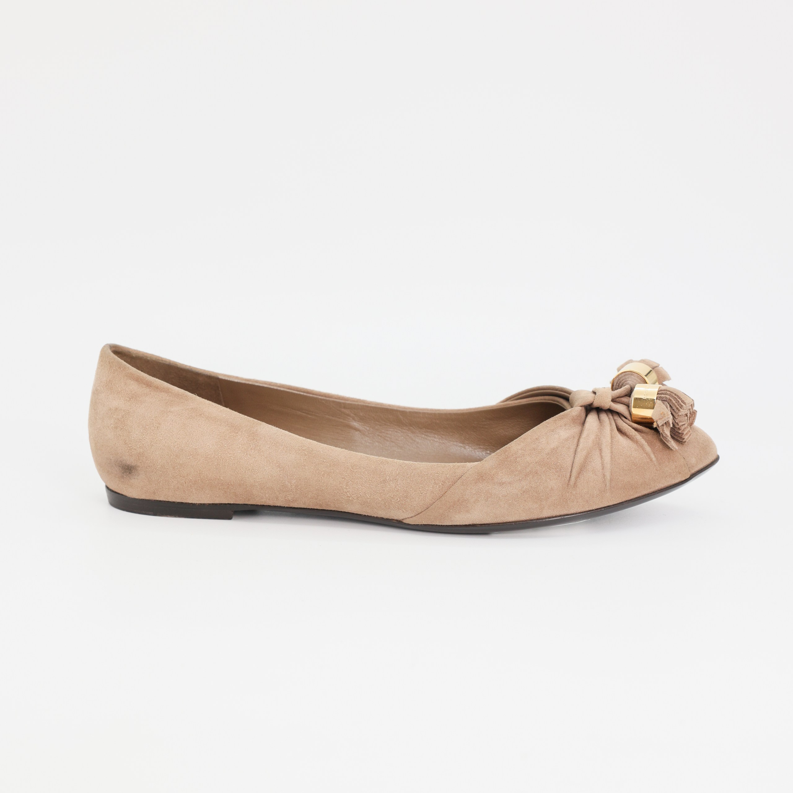 Балетки LV 38 каппучино нубук, кисточки с золотом