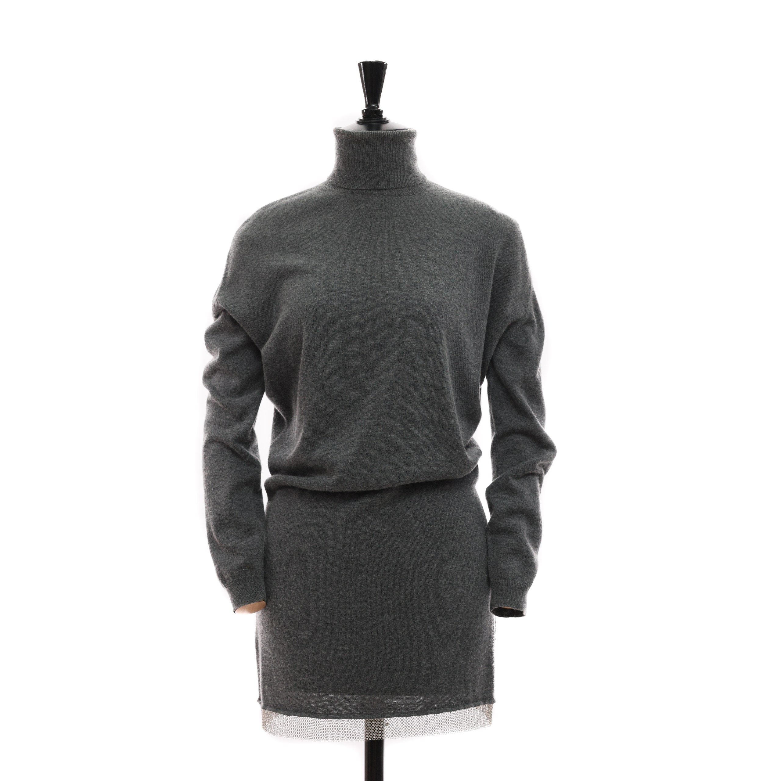 Платье BARBARA BUI M серый шелк/кашемир декор металическая сетка по низу