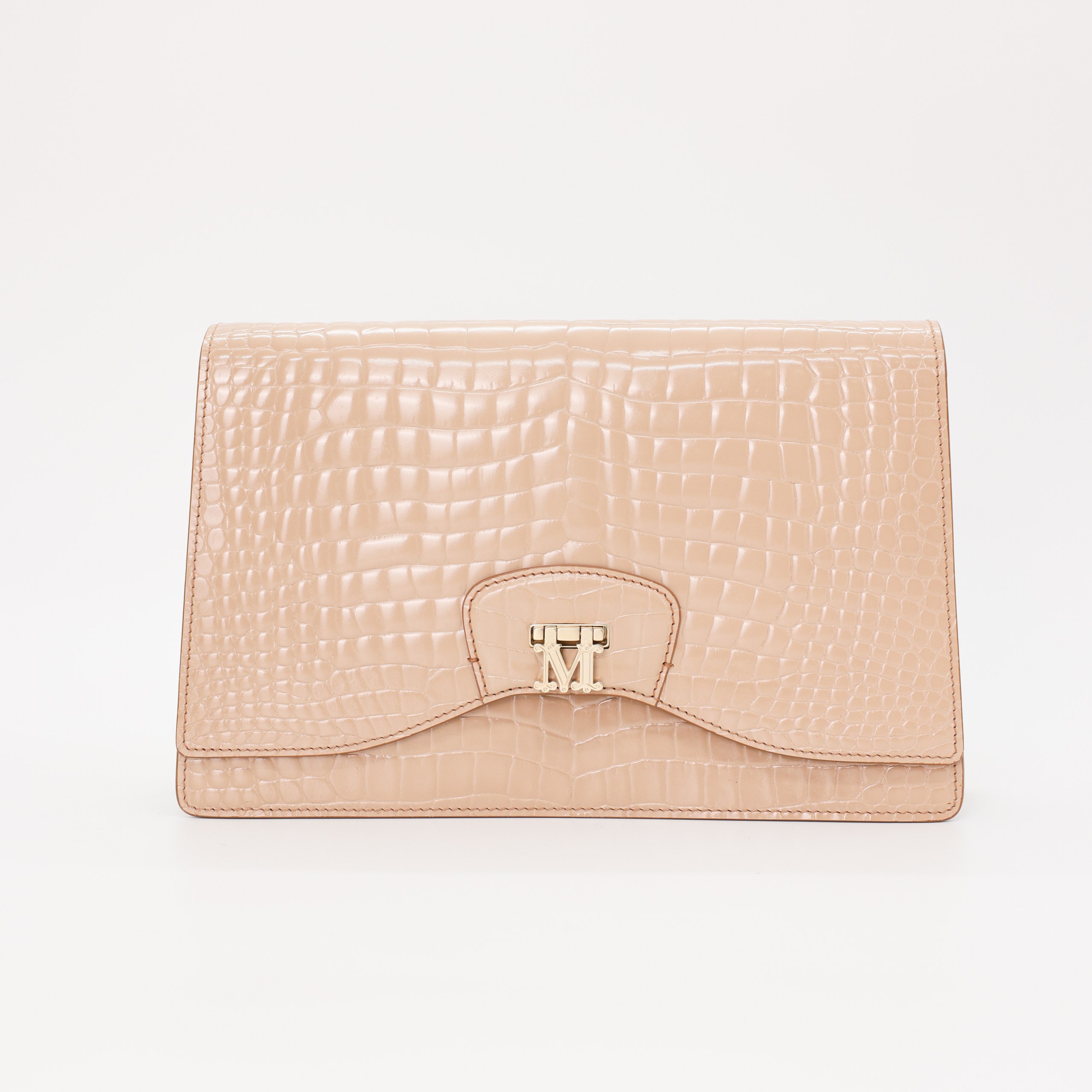 Сумка M MAX MARA MIDDLE бежевый кожа модель Anna,имитация кроко,крупная цепь на ремешке