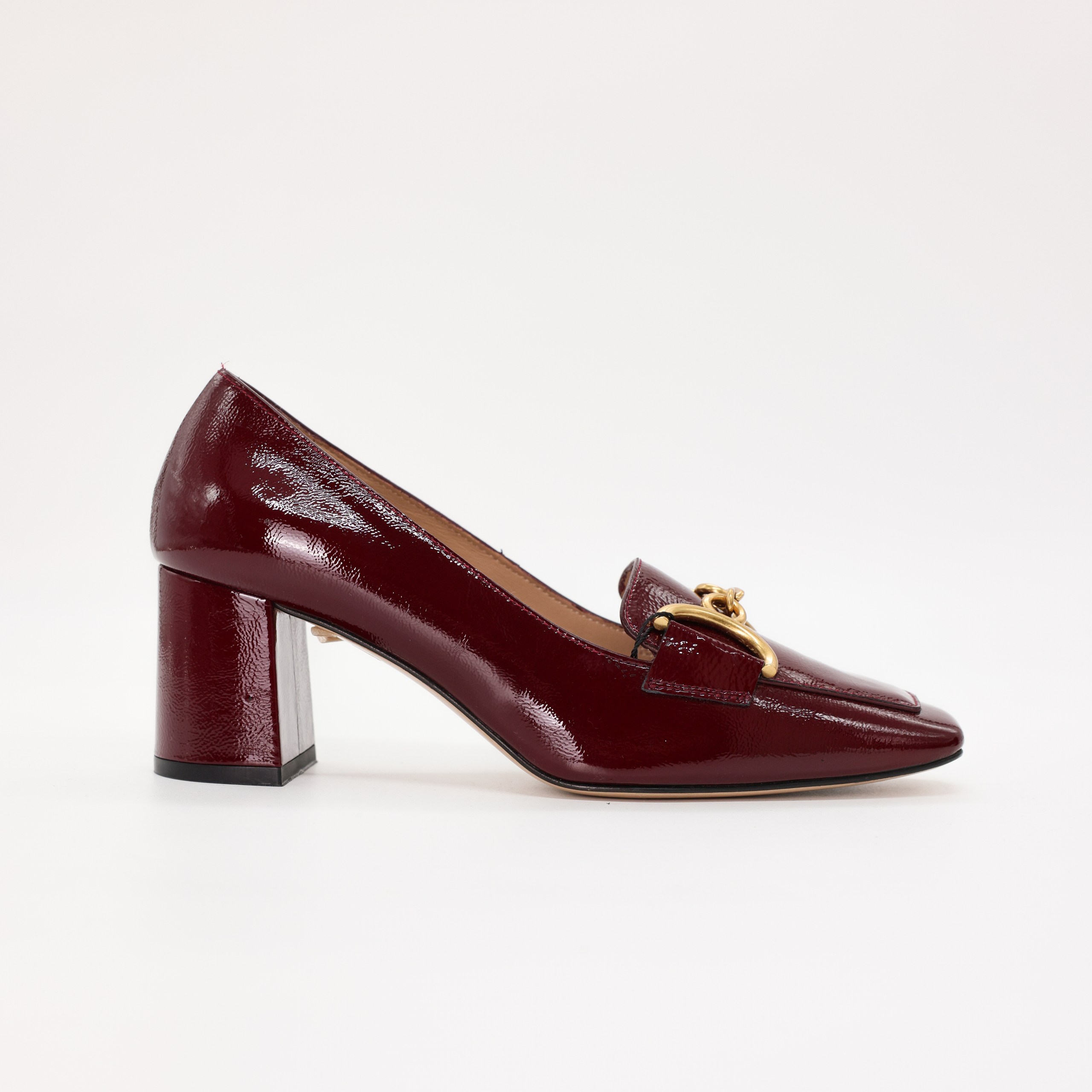 Туфли LK BENNETT 38 Бордо кожа лаковая,золотая пряж по подъему,квадратный носик,6 см каблук