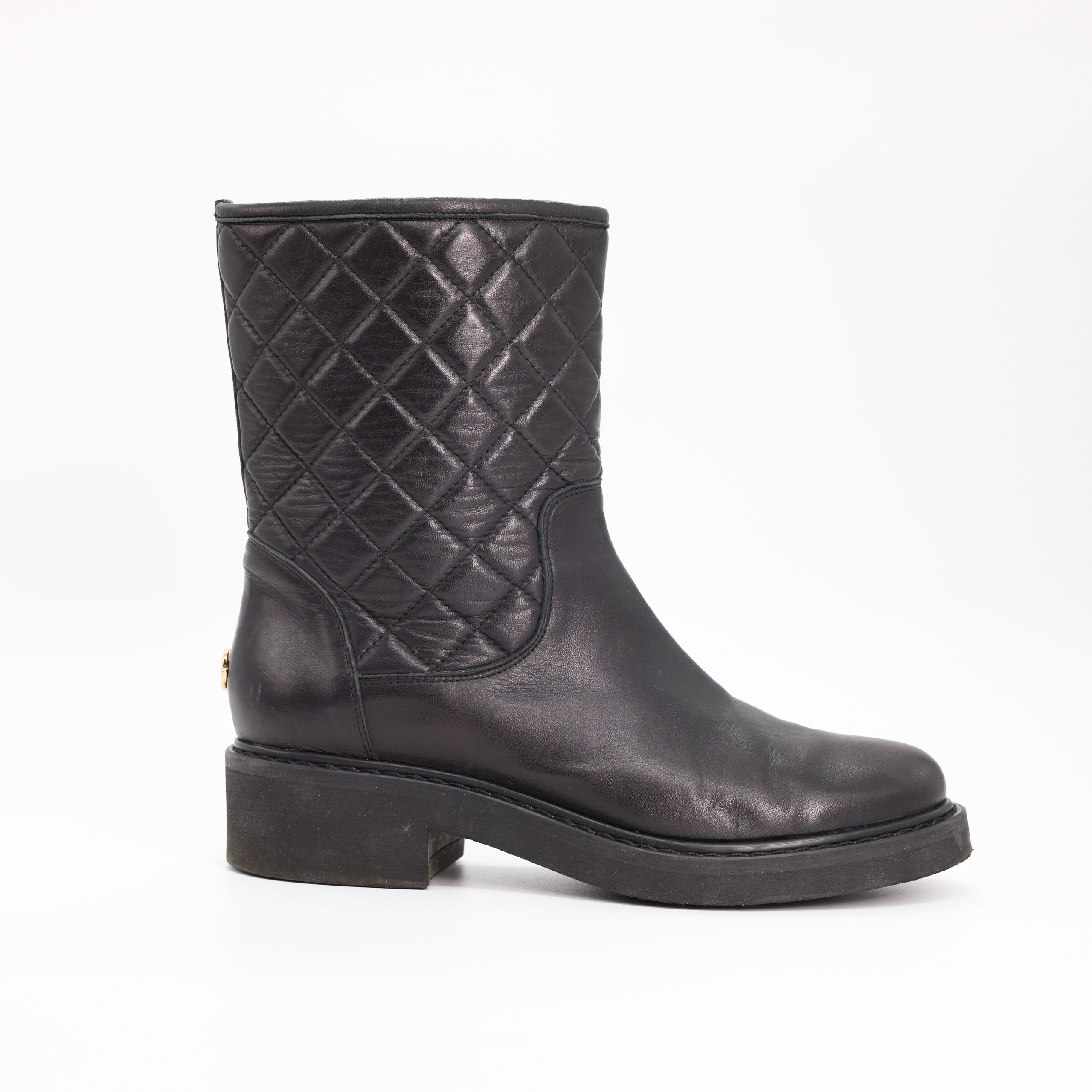 Ботинки RENZI 38 Черный кожа ромбовидная строчка по голеню,коробка