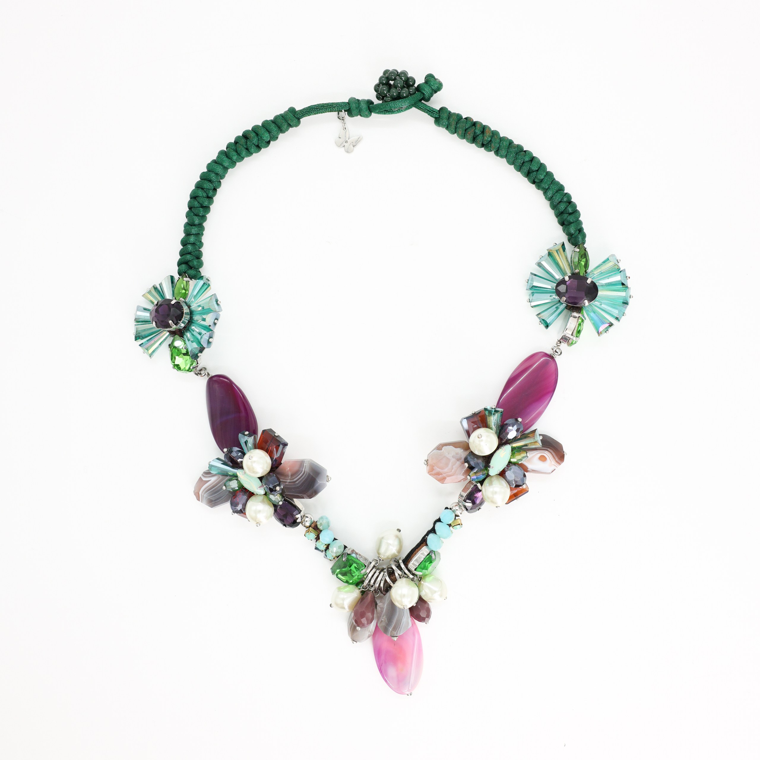 Колье Weekend мульти стеклянное, голубой/сиреневый/зеленый/белый. Пыльник