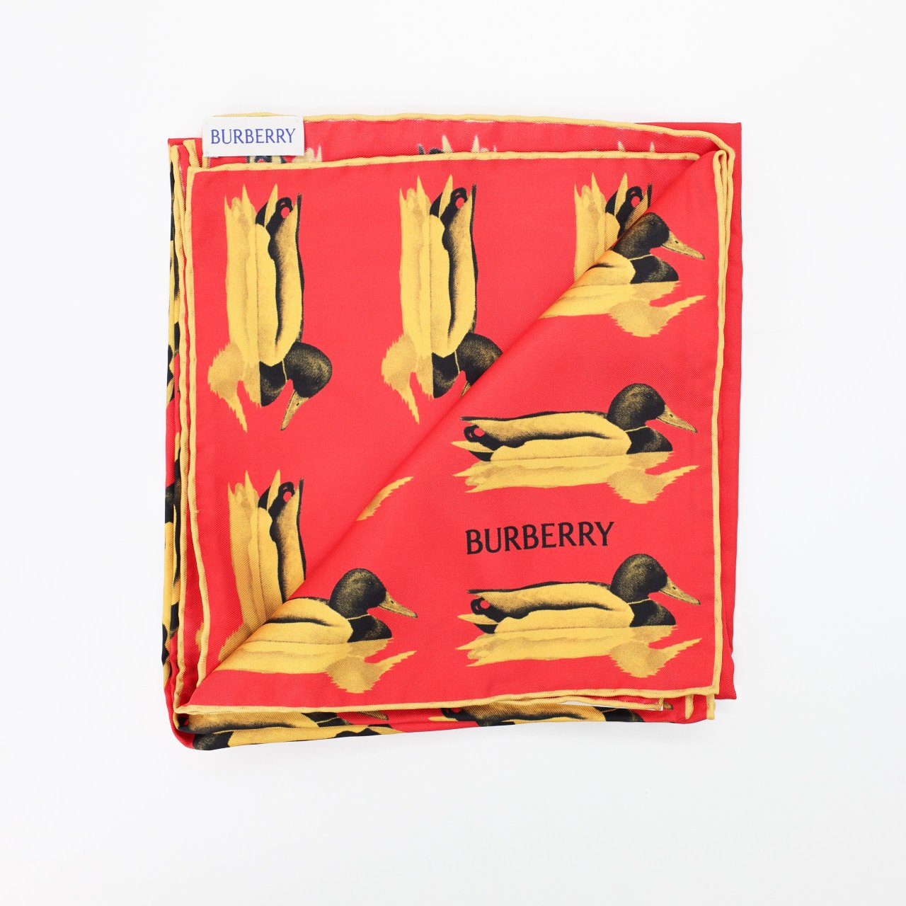 Платок BURBERRY 90sm Красный шелк принт желтые бутоны цветка