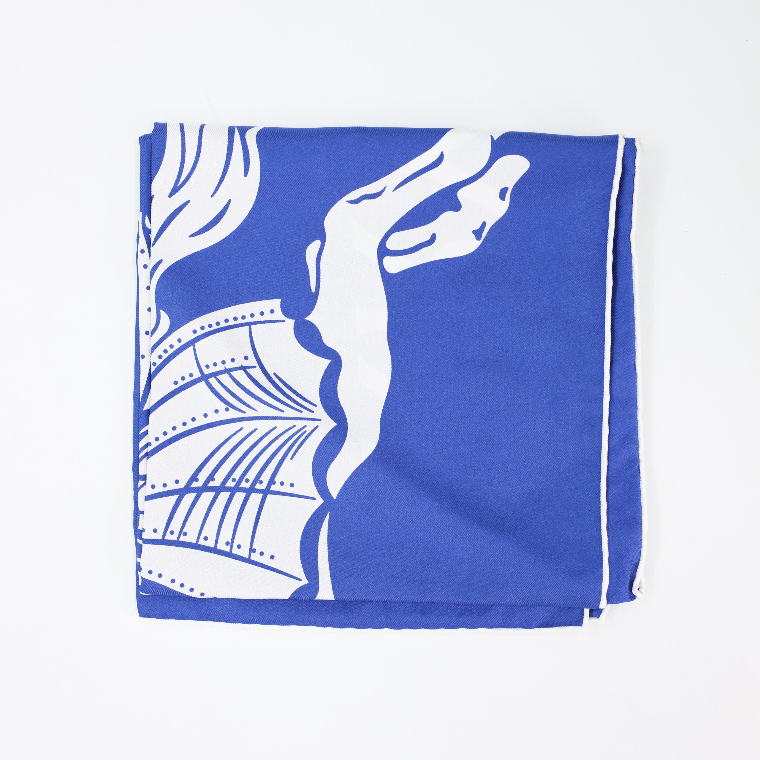 Платок BURBERRY 90sm ГОЛУБОЙ шелк принт белого коня