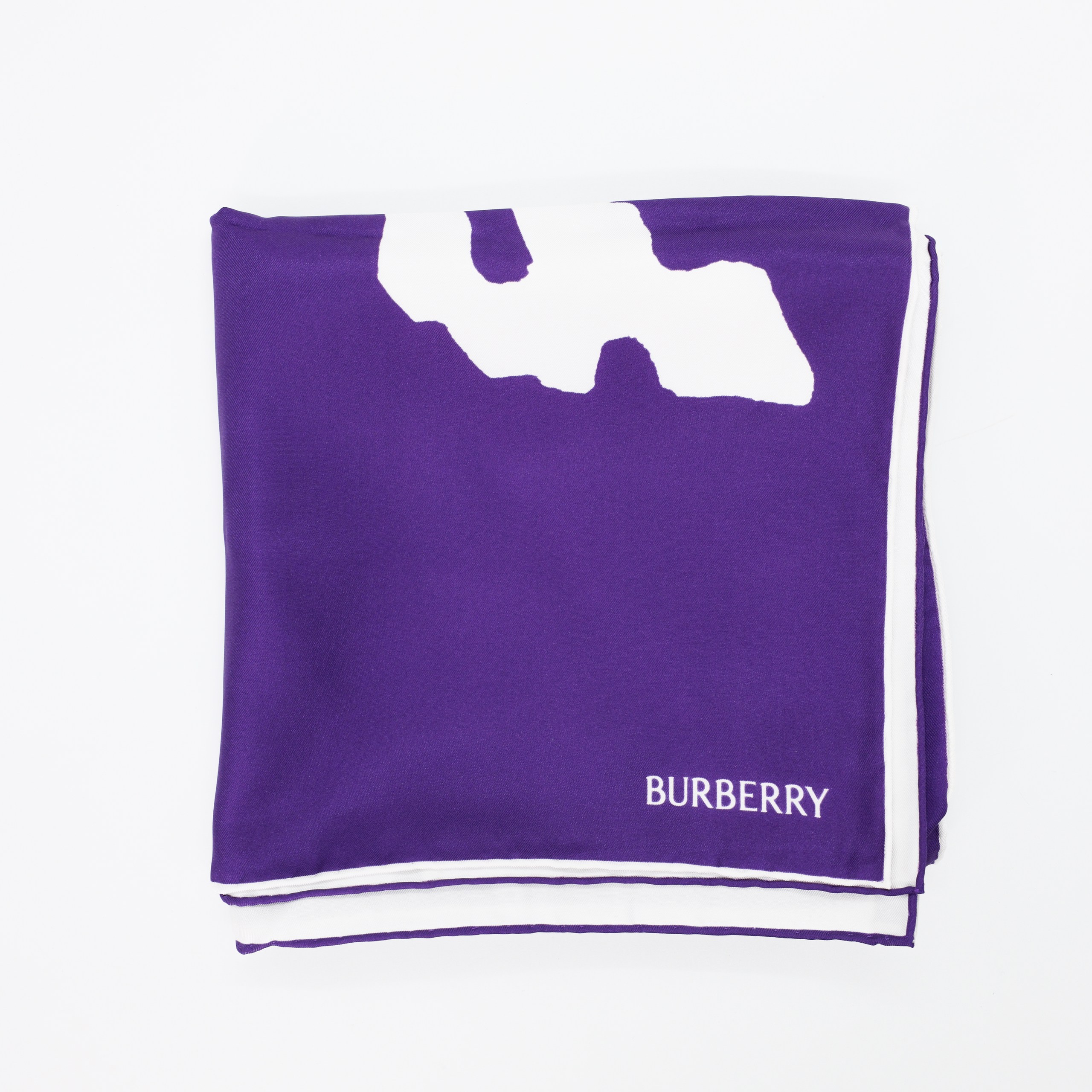 Платок BURBERRY 90sm бело-фиолетовый шелк принт буквы В по середине