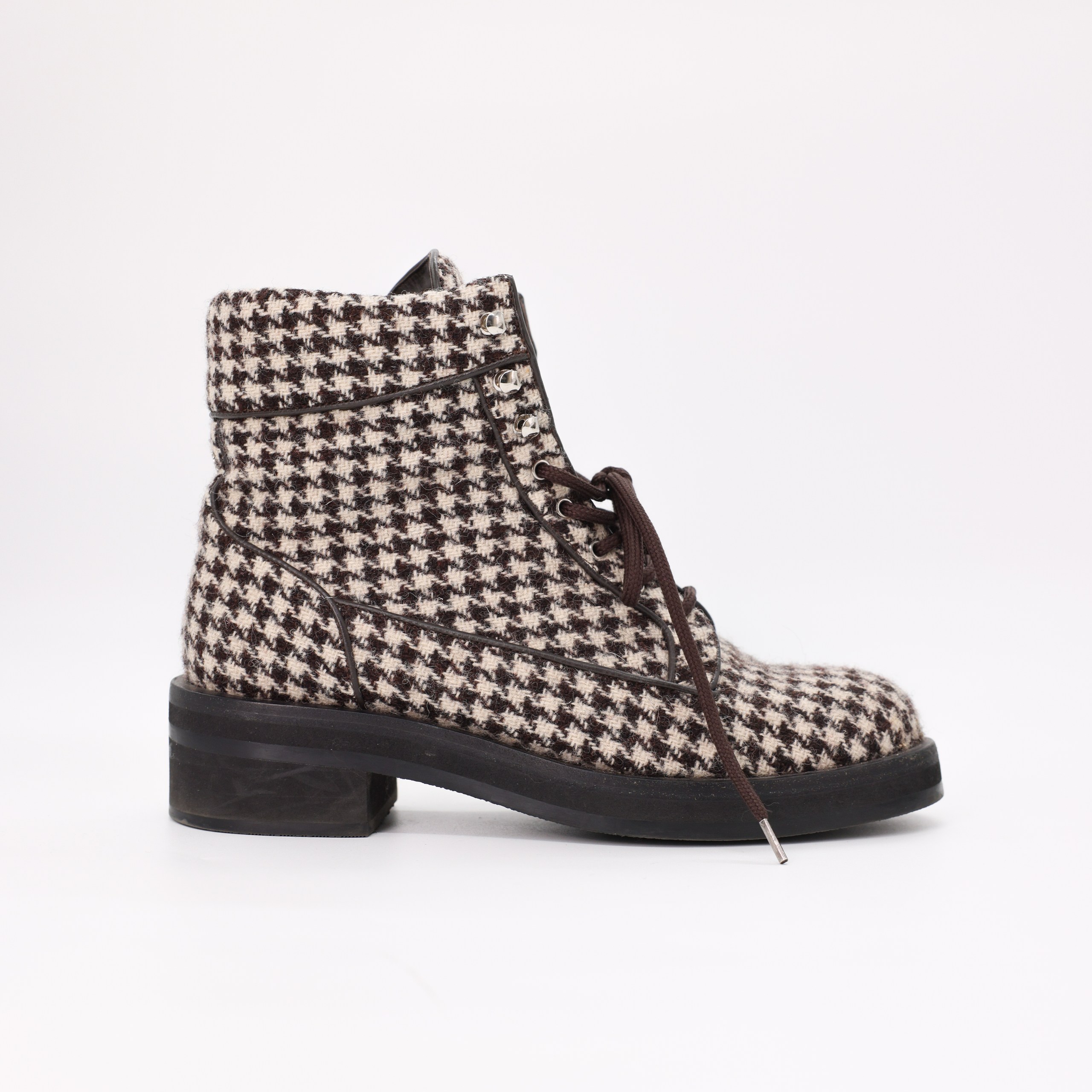 Ботинки CHANEL 39 Бежевый / Коричневый BEIGE/BROWN текстиль принт гусиной лапки,шнуровка