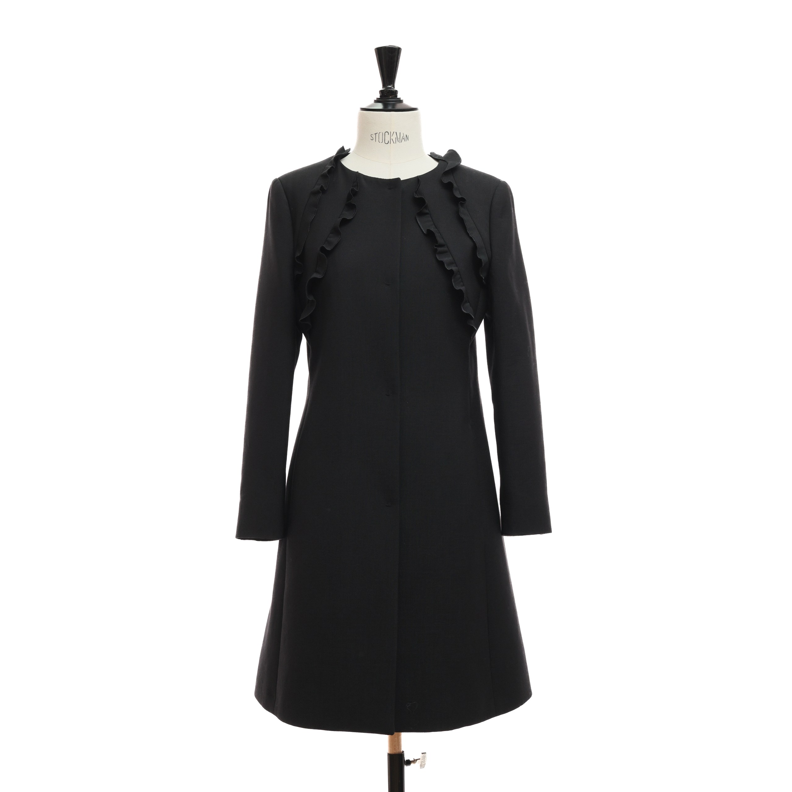 Тренч VALENTINO 42 Черный шерсть рюши по груди и рукавам