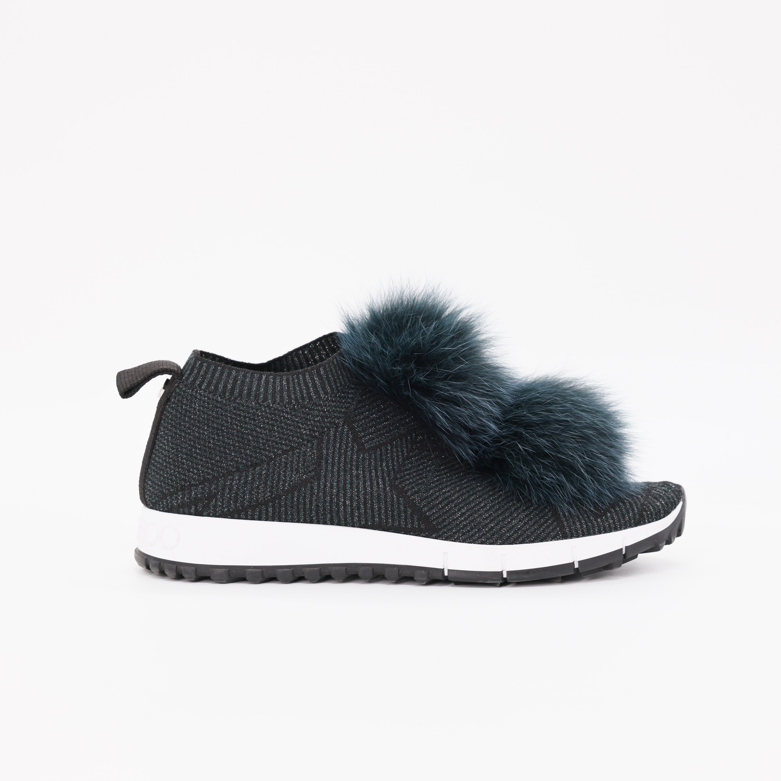 Кроссовки JIMMY CHOO 37 Бирюзово-синий TEAL BLUE текстиль декор мех,глиттер