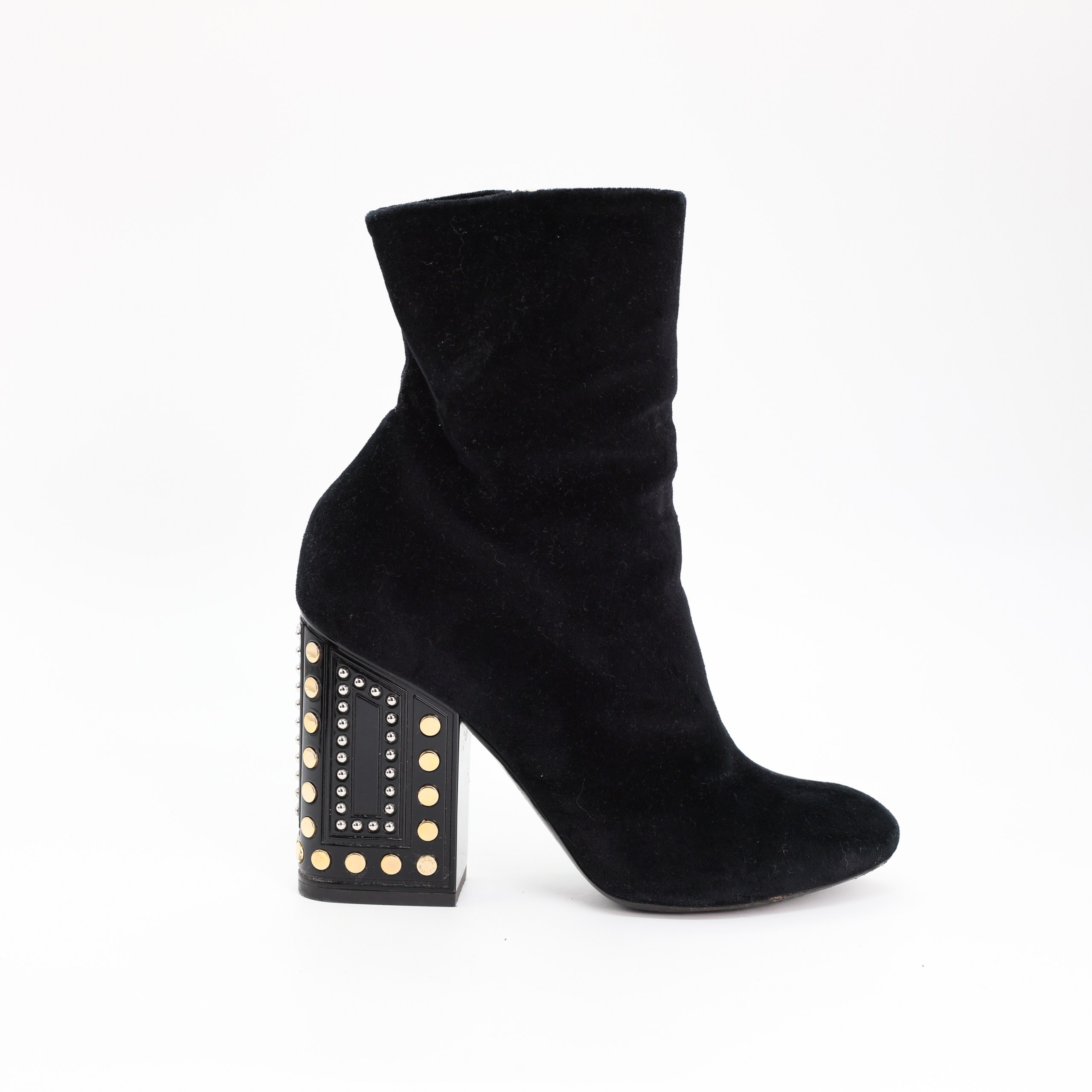 Полусапоги LOUIS VUITTON 37 Черный замша золото и серебро декор по каблуку. Пыльники