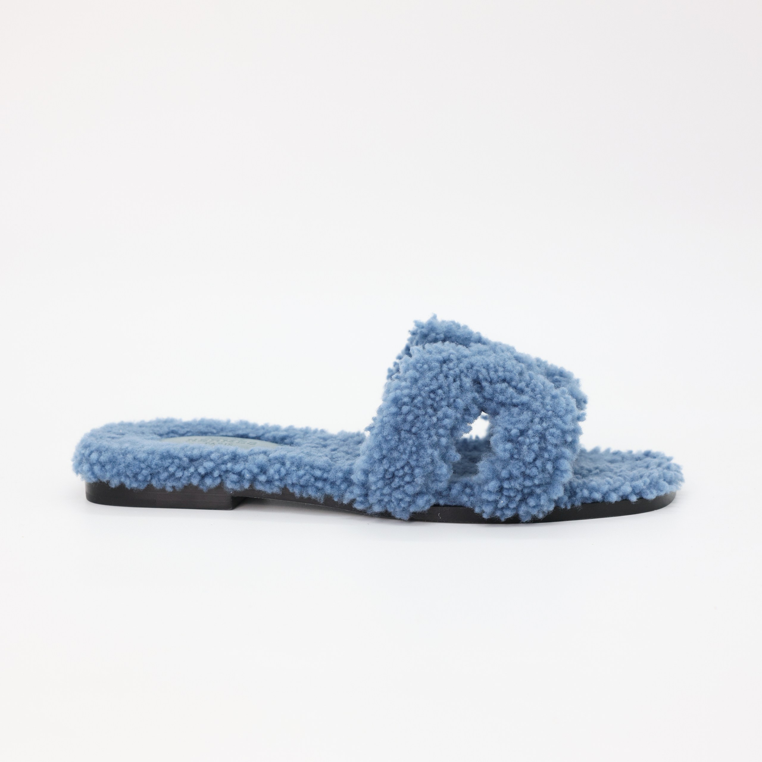 Тапки HERMES 37 ГОЛУБОЙ  Oran, меховые, коробка