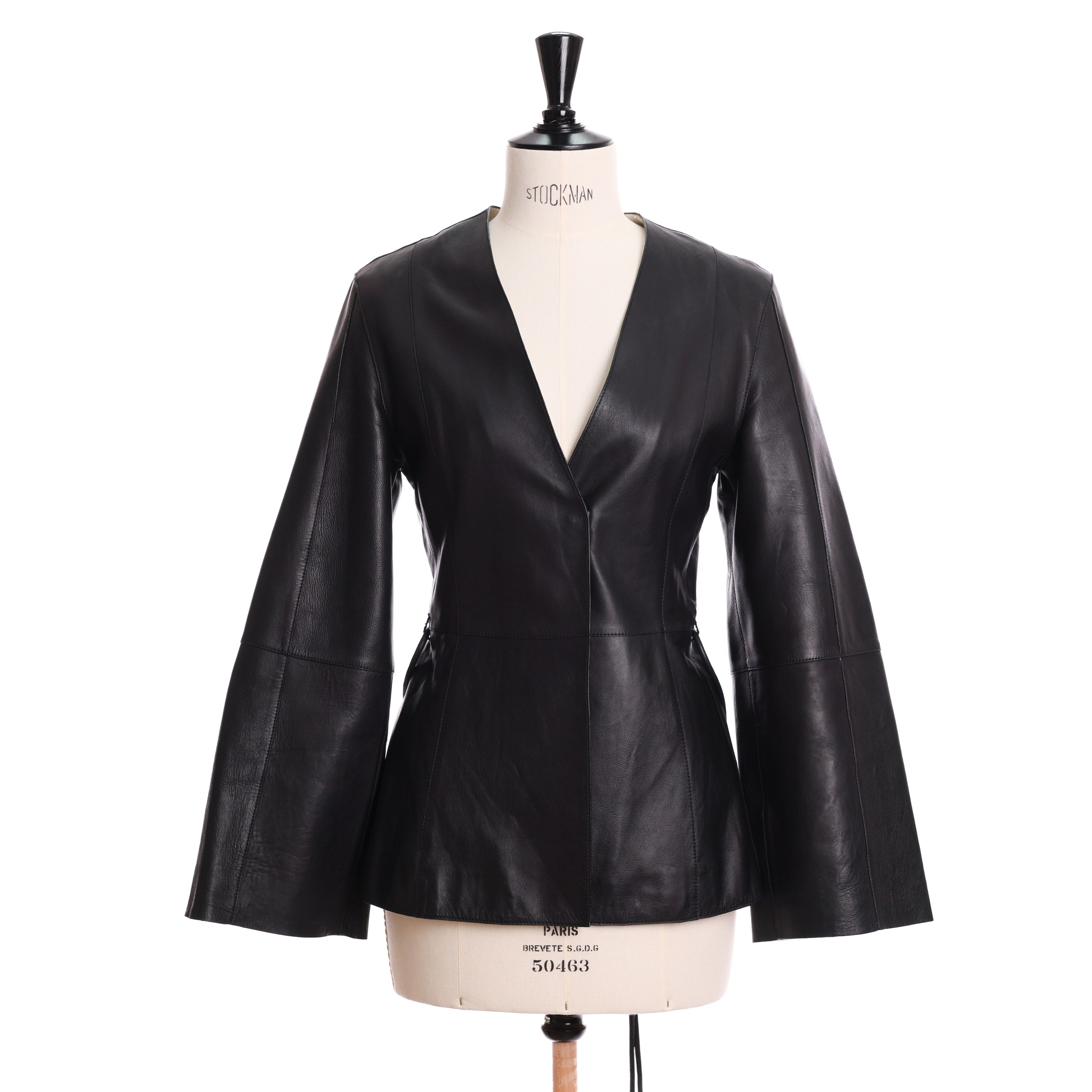 Куртка Massimo Dutti S черная кожа, круглый длинный  шнурок на талии, заклепка