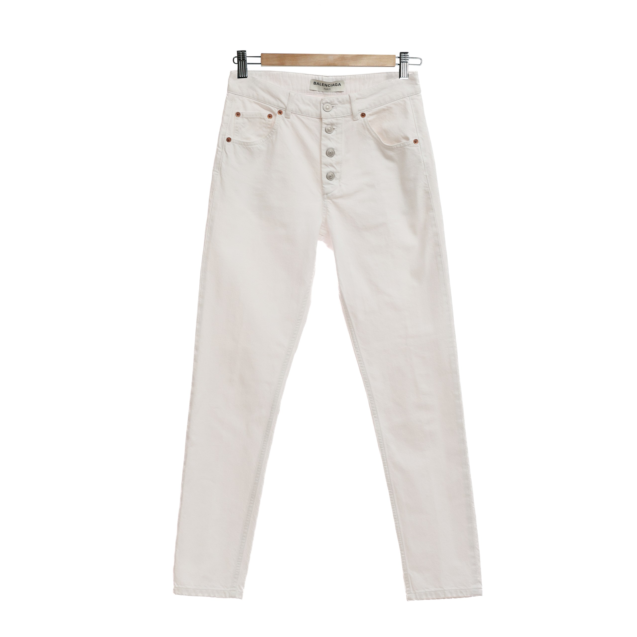 Джинсы BALENCIAGA 38 Белый деним на металических пуговицах
