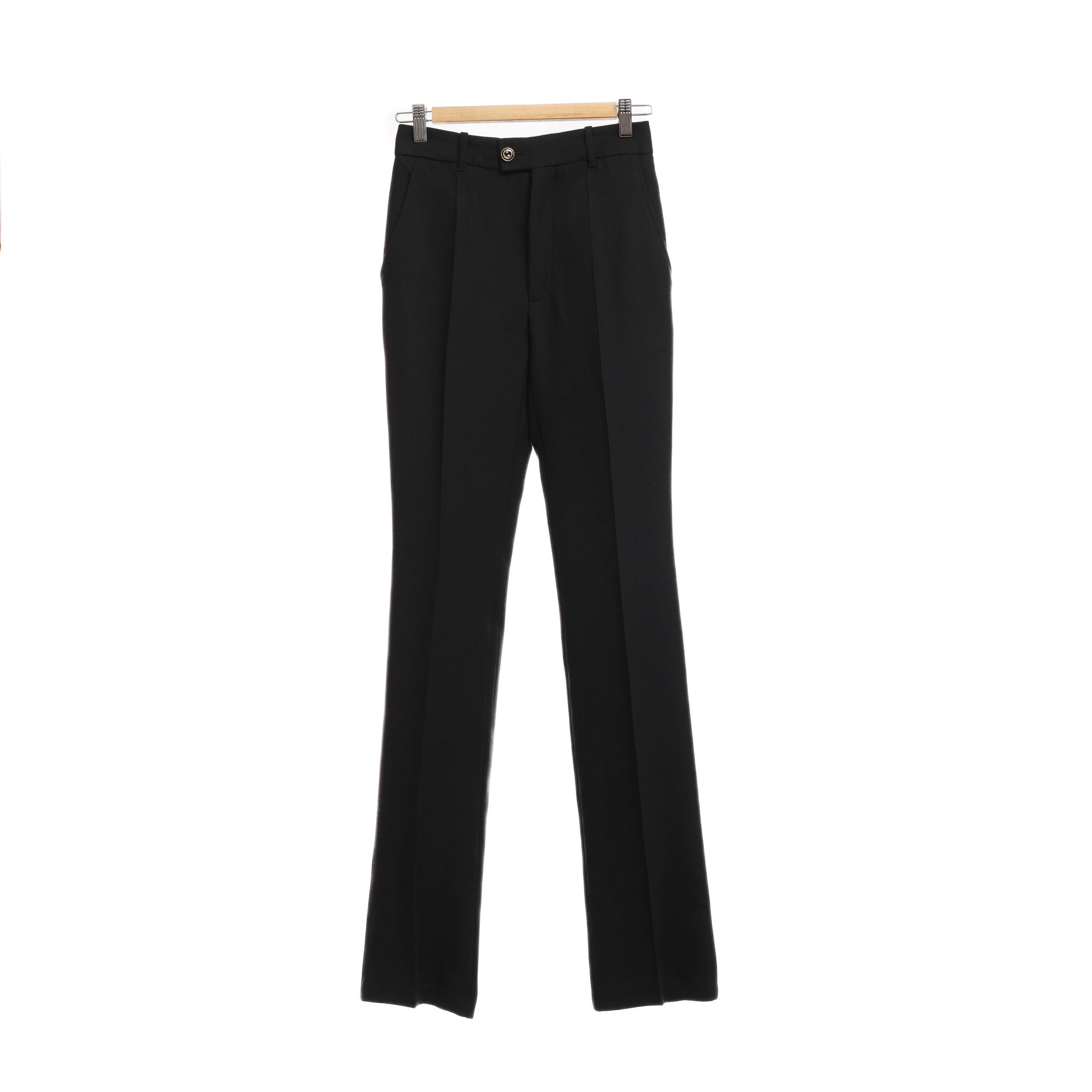 Брюки GUCCI 38 Черный шерсть/шелк золотая пуговица лого