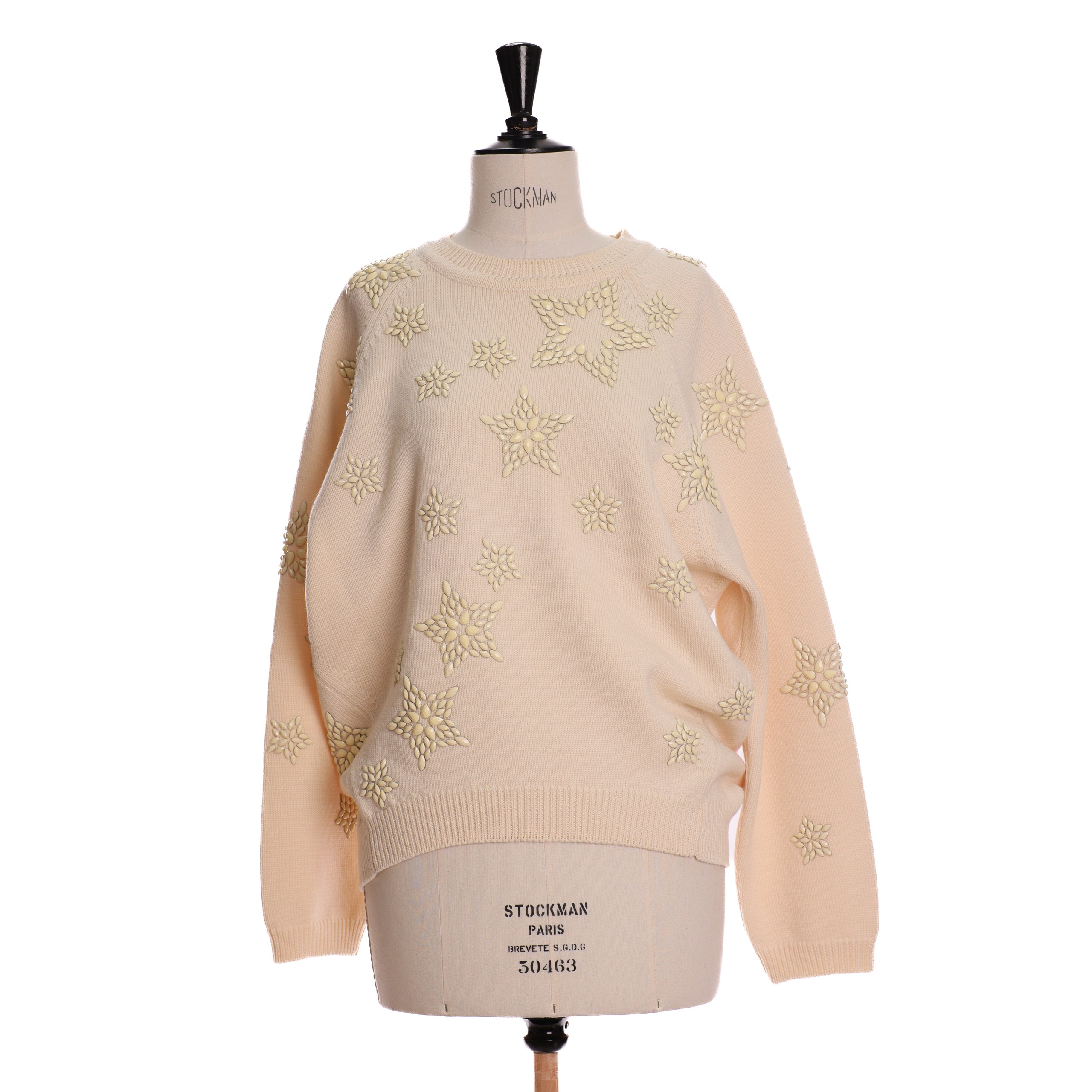 Свитер GRAVITEIGHT L Бежевый шерсть вязка,декор звезды из камушек айвори