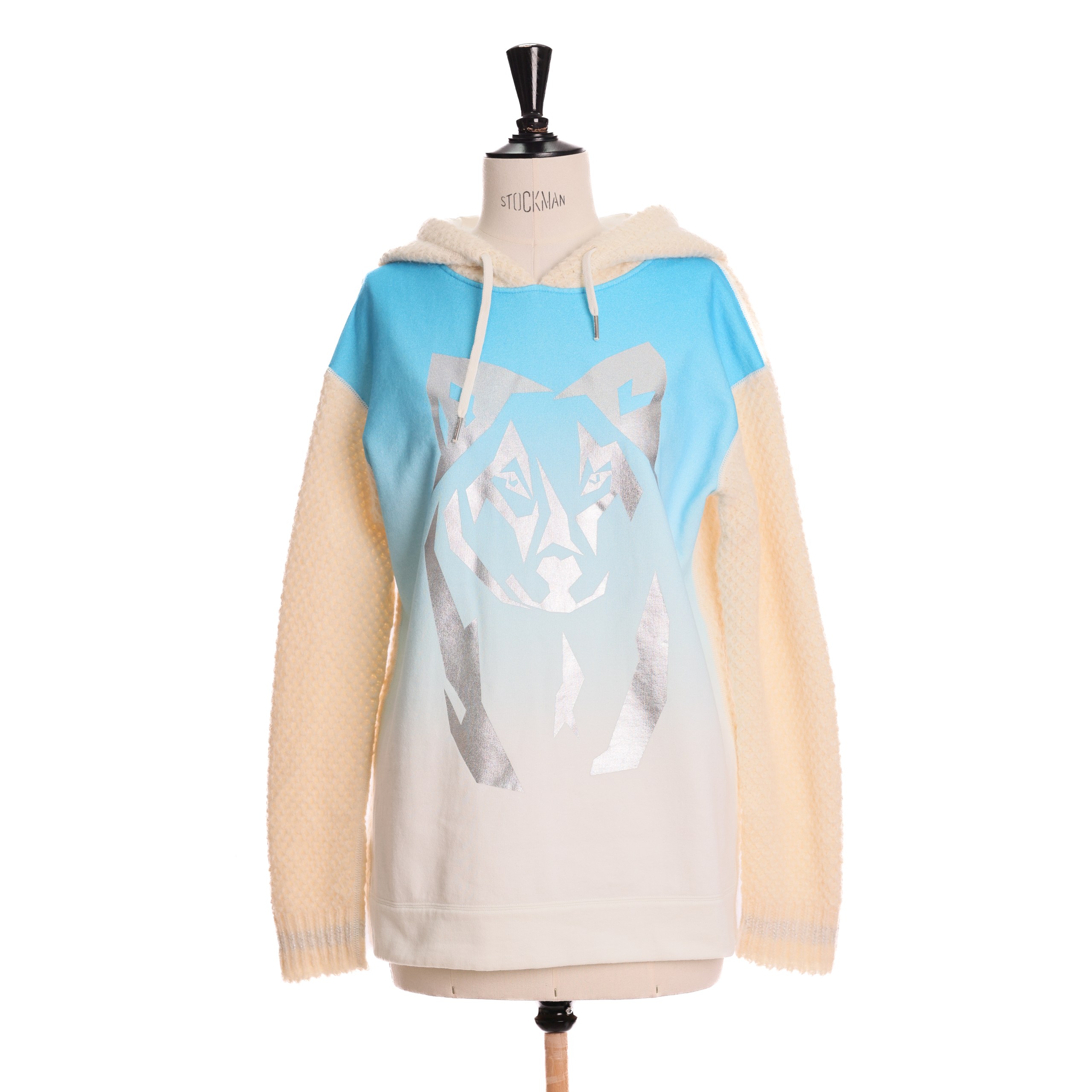 Батник MARCCAIN 2 Айвори котон капюшон рукава вязка,голубой принт по середине