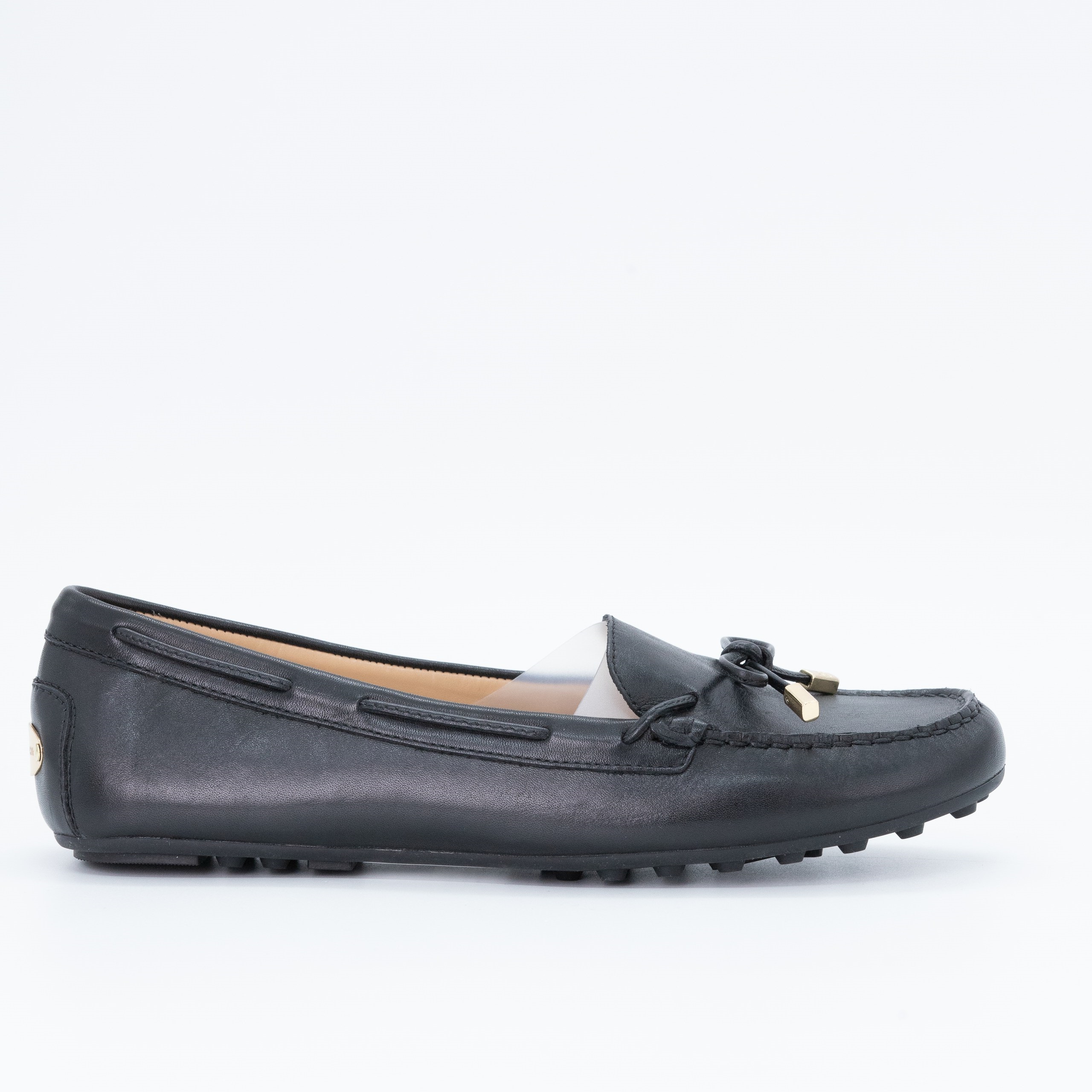 Мокасины MK 10M черная кожа, золото фурнитура. Коробка