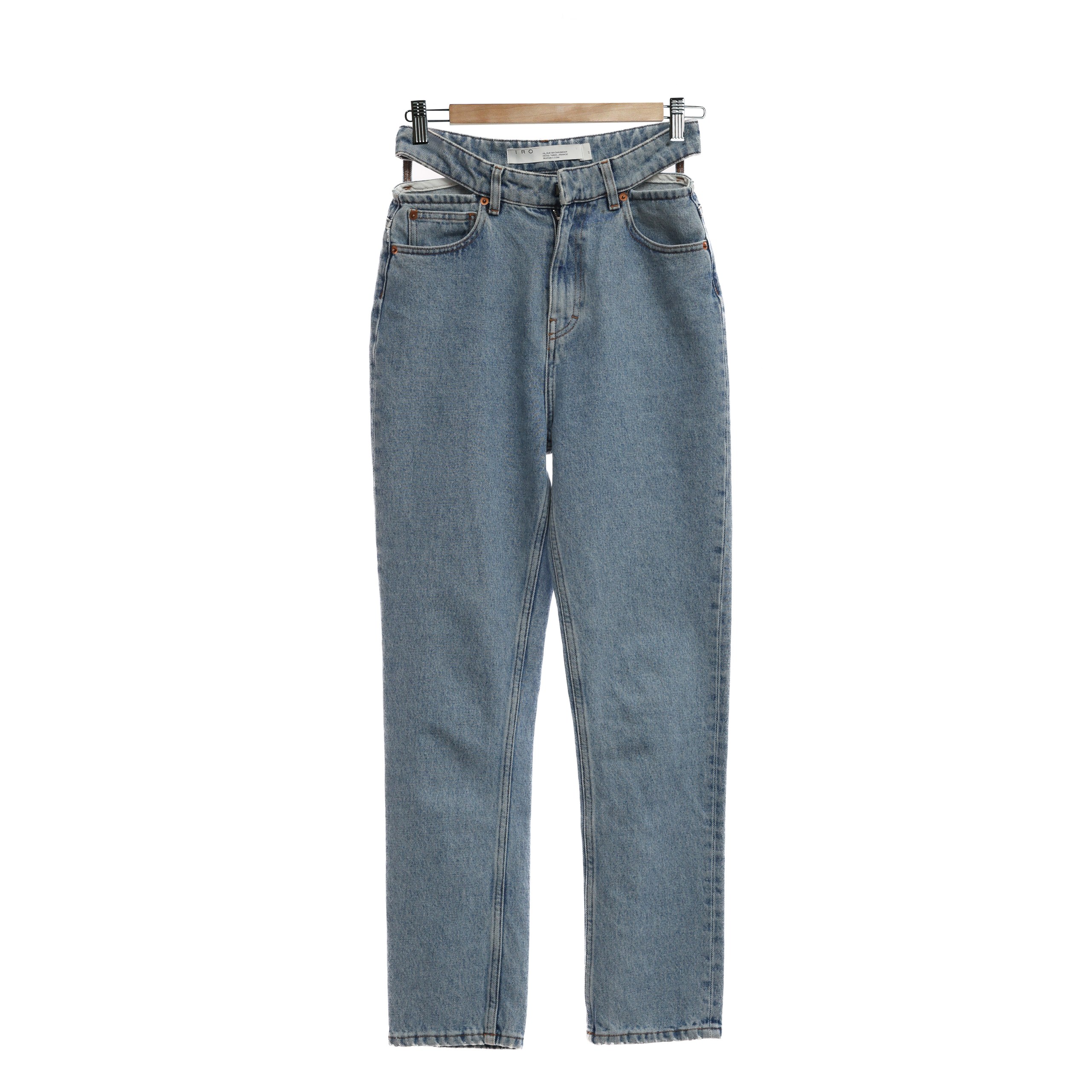Джинсы Iro 27 голубой деним, отрезной по бокам пояс