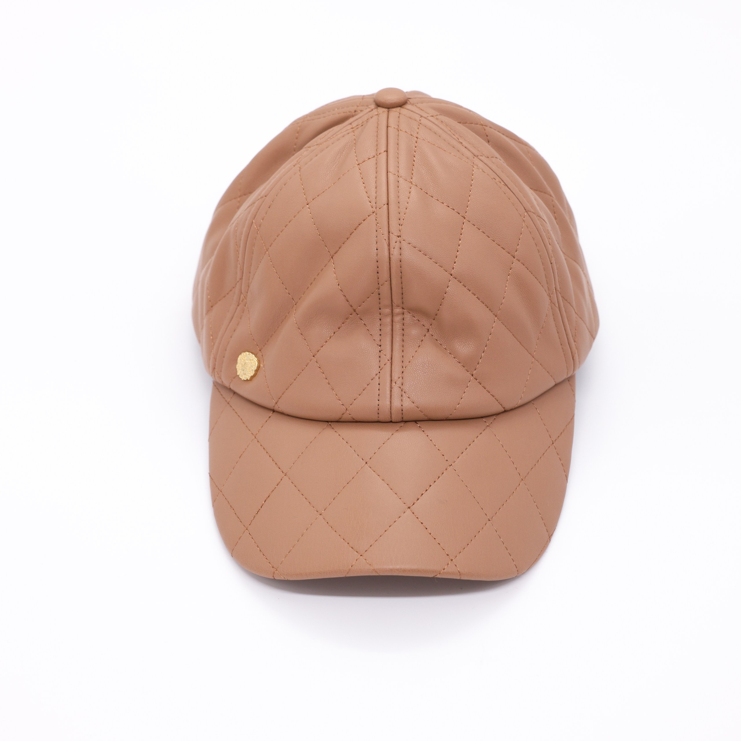 Кепка VINCE OS бежевый кожа имитация,ромбовидная строчка,золотой лого по правому боку