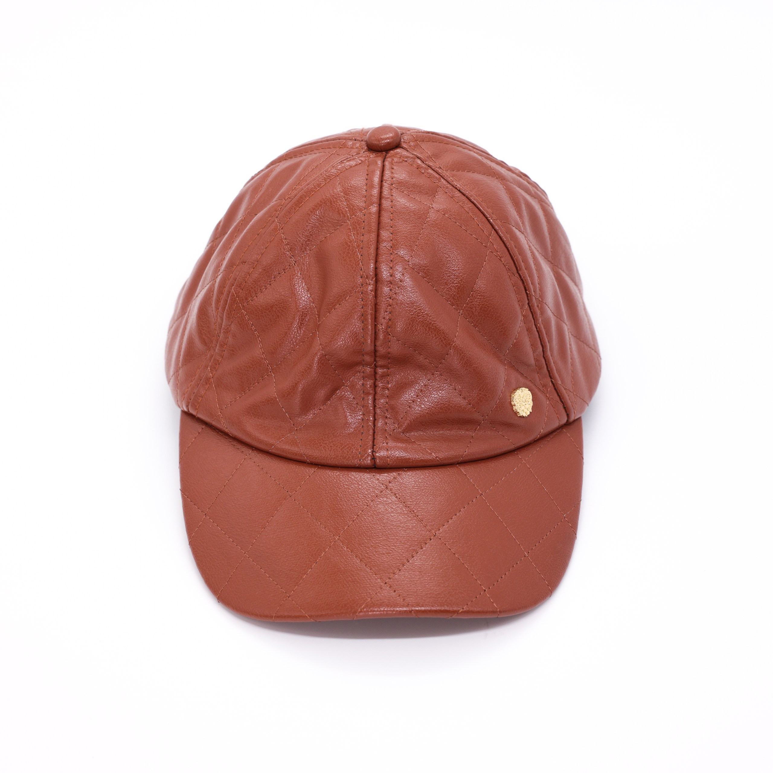 Кепка VINCE OS рыжий кожа имитация,ромбовидная строчка,золотой лого по левому боку