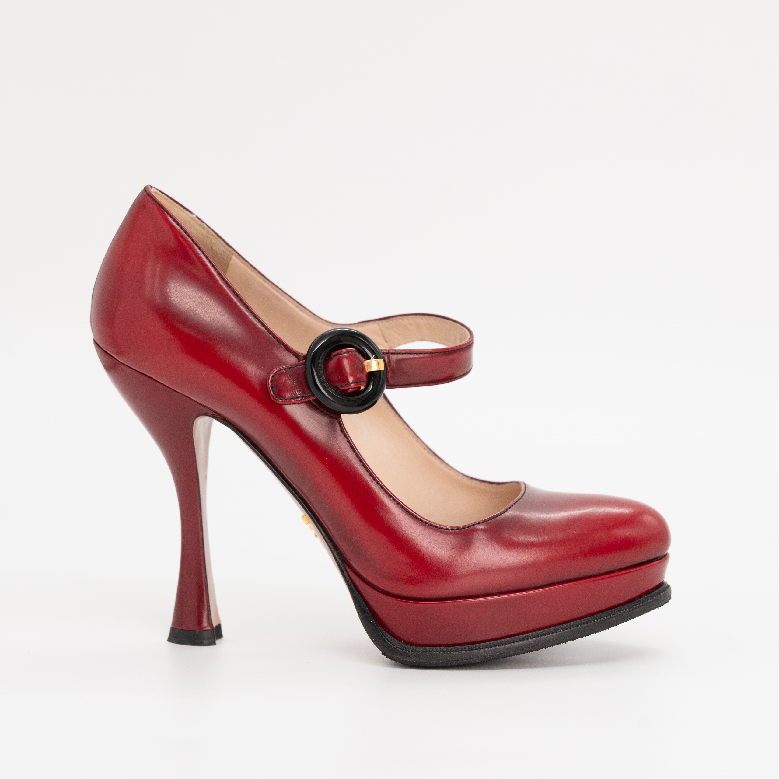 Туфли Prada 37 бордовая с затемнениями кожа, фигурный каблук, Мэри Джейн. Коробка