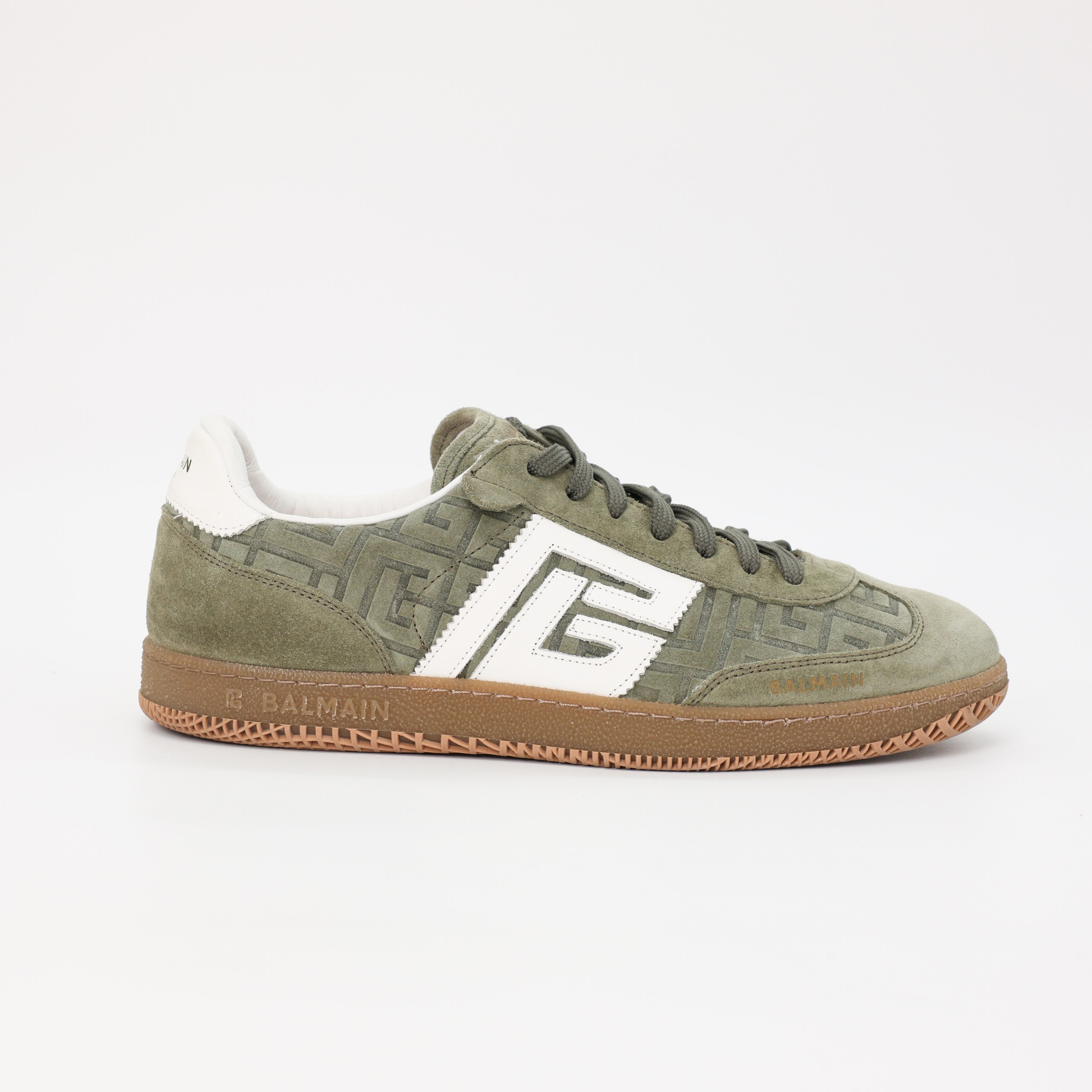 Кроссовки BALMAIN 41 Оливковый замша белая кожанная вставка по боку и пятке,розовая стелька,коробка